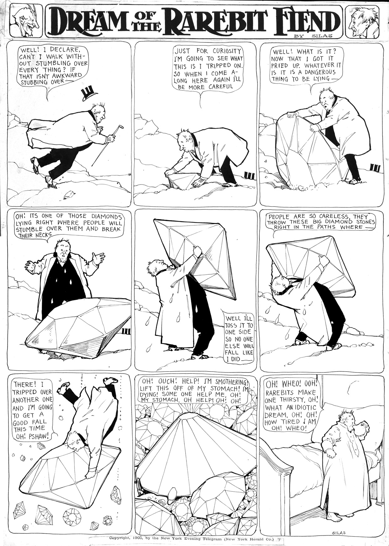 Dream of the Rarebit Fiend, strip 52 of 820. Winsor McCay (1904–1913), public domain. Scan: Internet Archive.