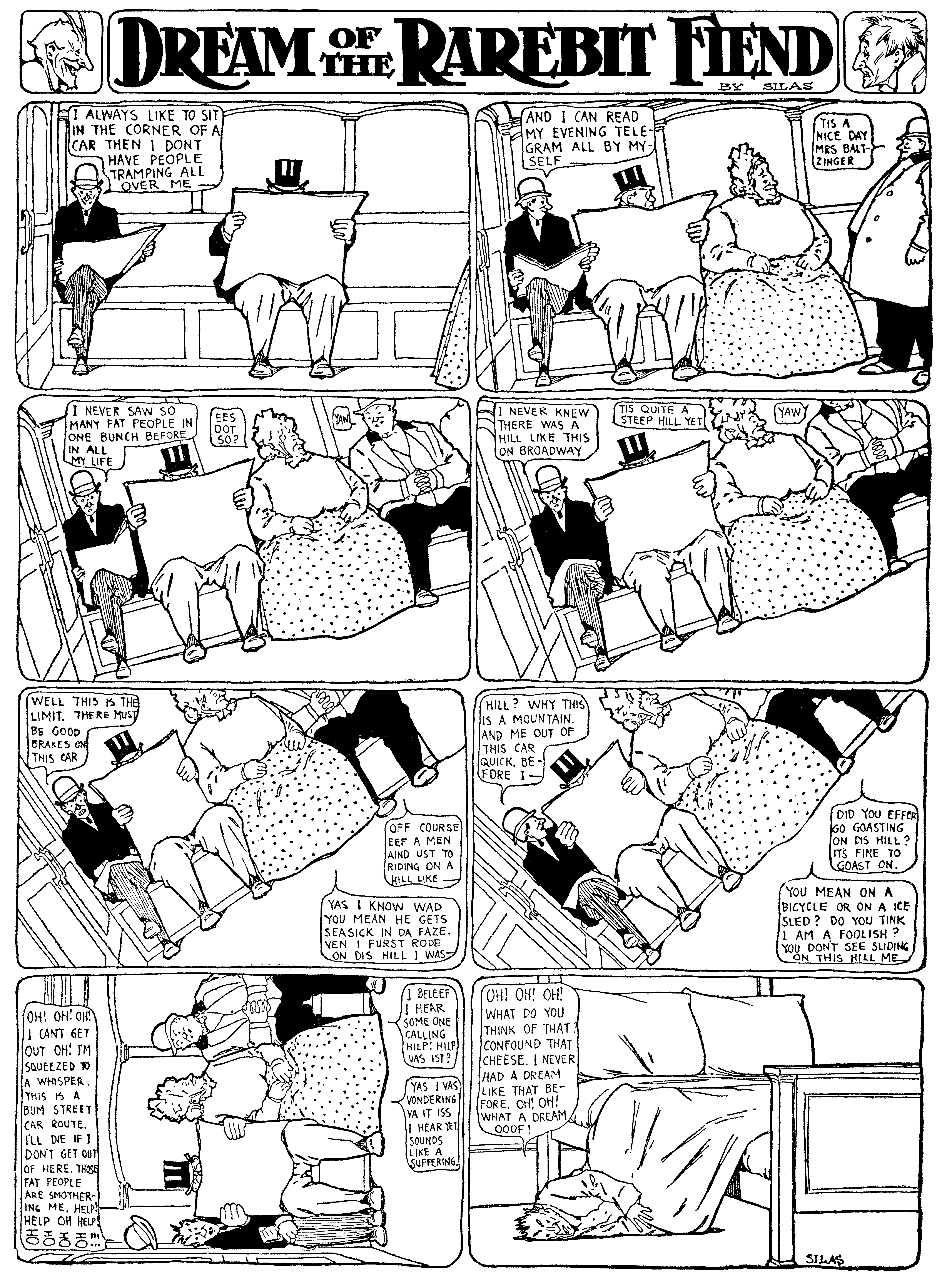 Dream of the Rarebit Fiend, strip 62 of 820. Winsor McCay (1904–1913), public domain. Scan: Internet Archive.