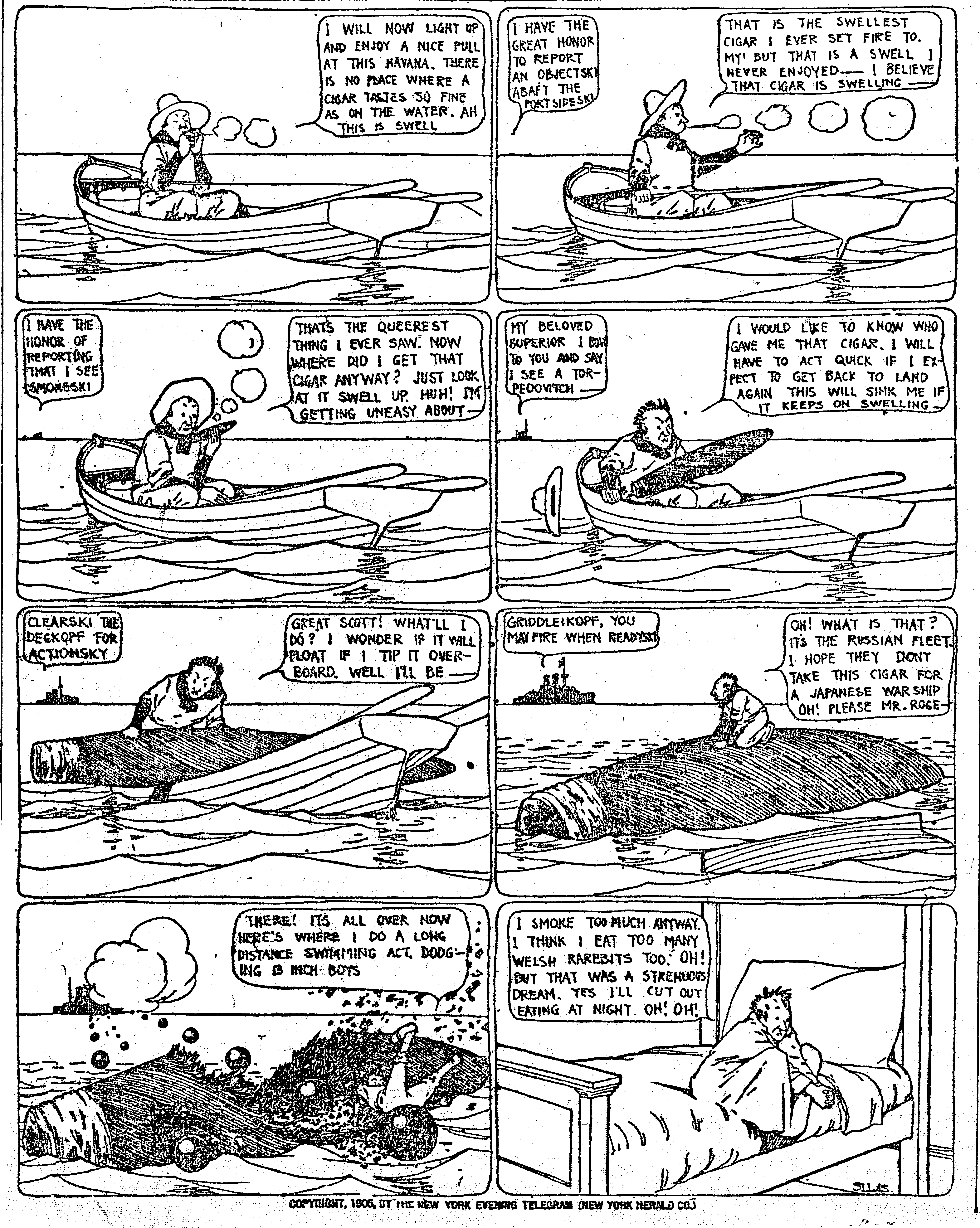 Dream of the Rarebit Fiend, strip 63 of 820. Winsor McCay (1904–1913), public domain. Scan: Internet Archive.