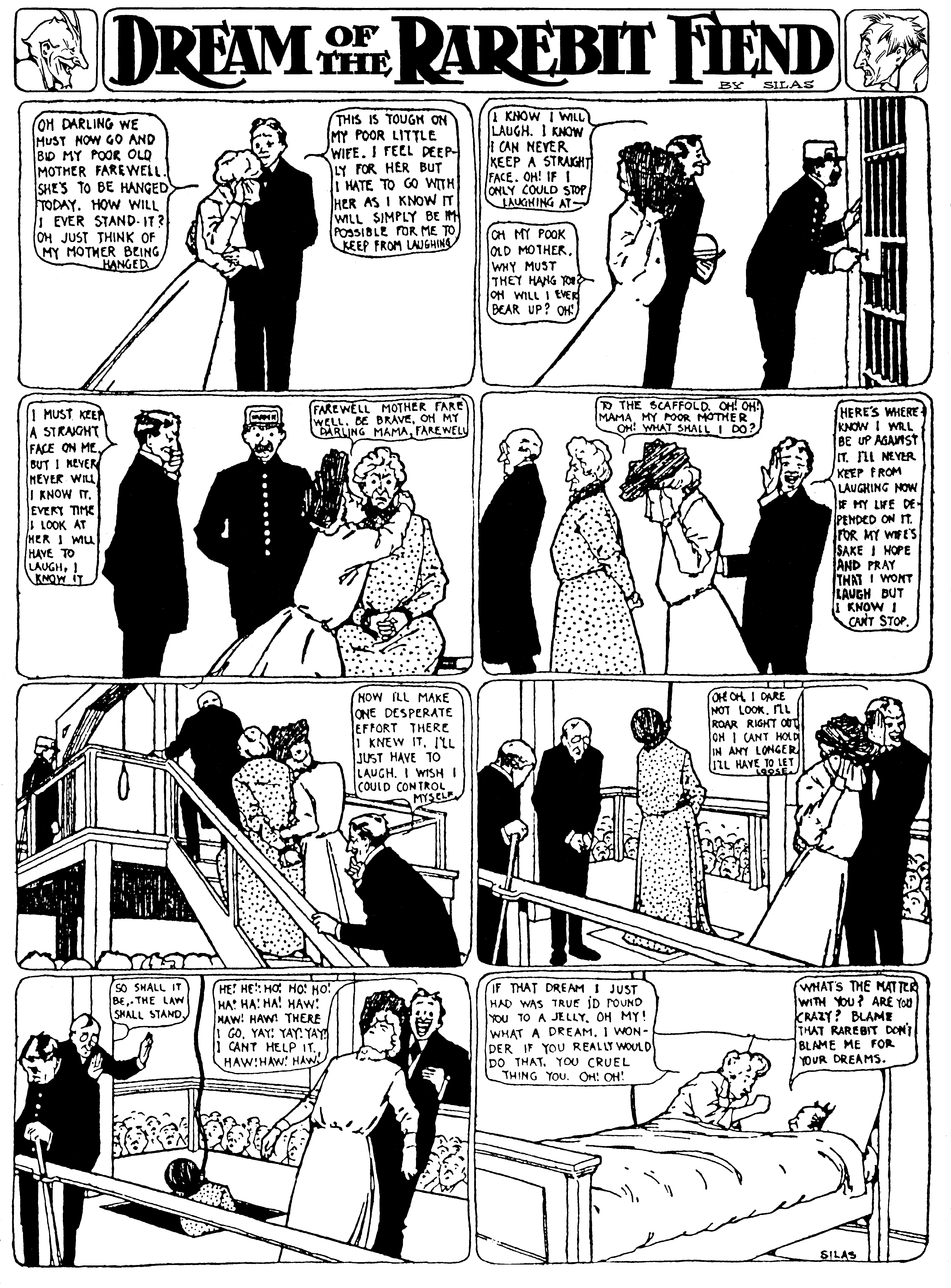 Dream of the Rarebit Fiend, strip 64 of 820. Winsor McCay (1904–1913), public domain. Scan: Internet Archive.