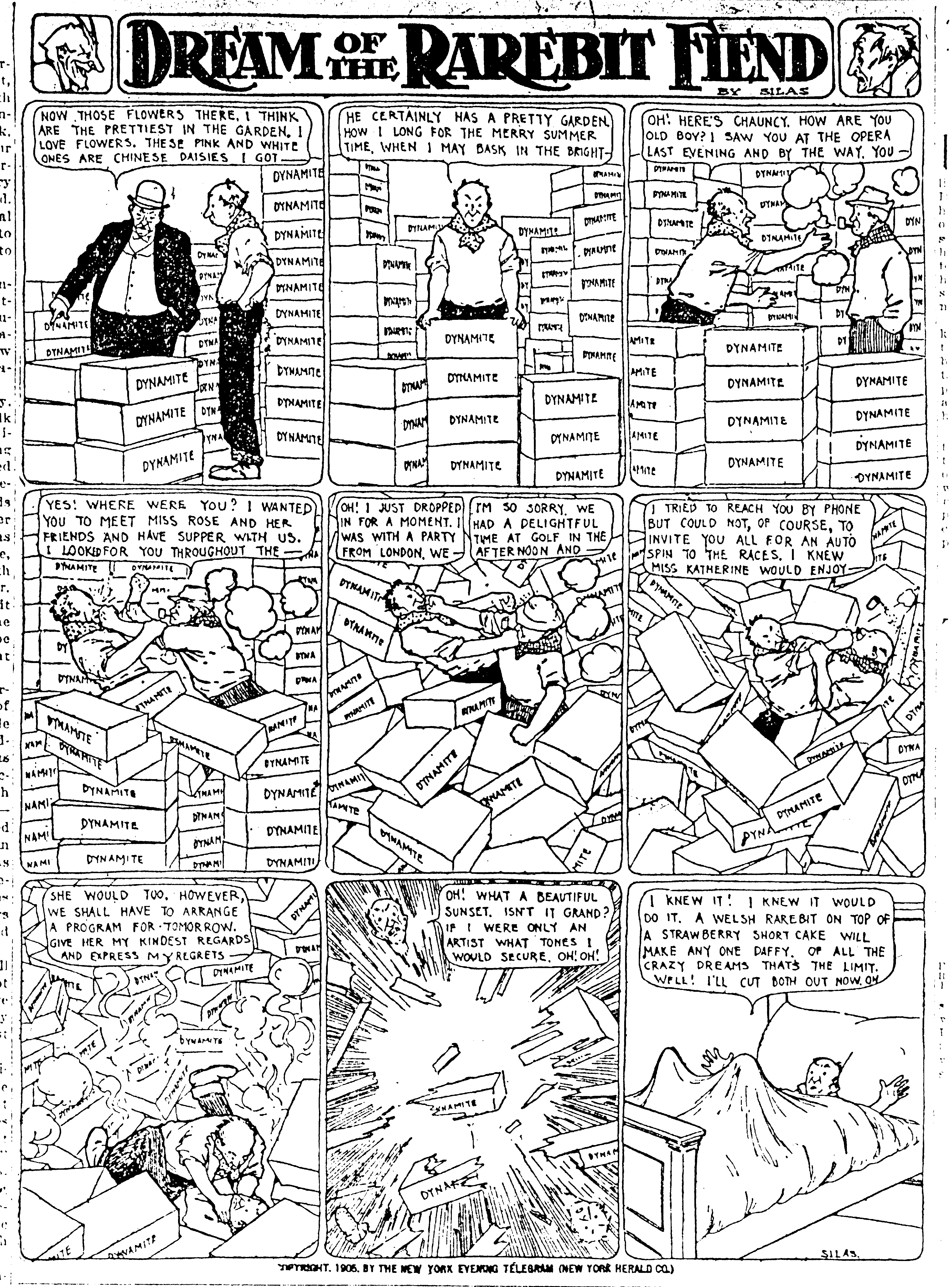 Dream of the Rarebit Fiend, strip 65 of 820. Winsor McCay (1904–1913), public domain. Scan: Internet Archive.