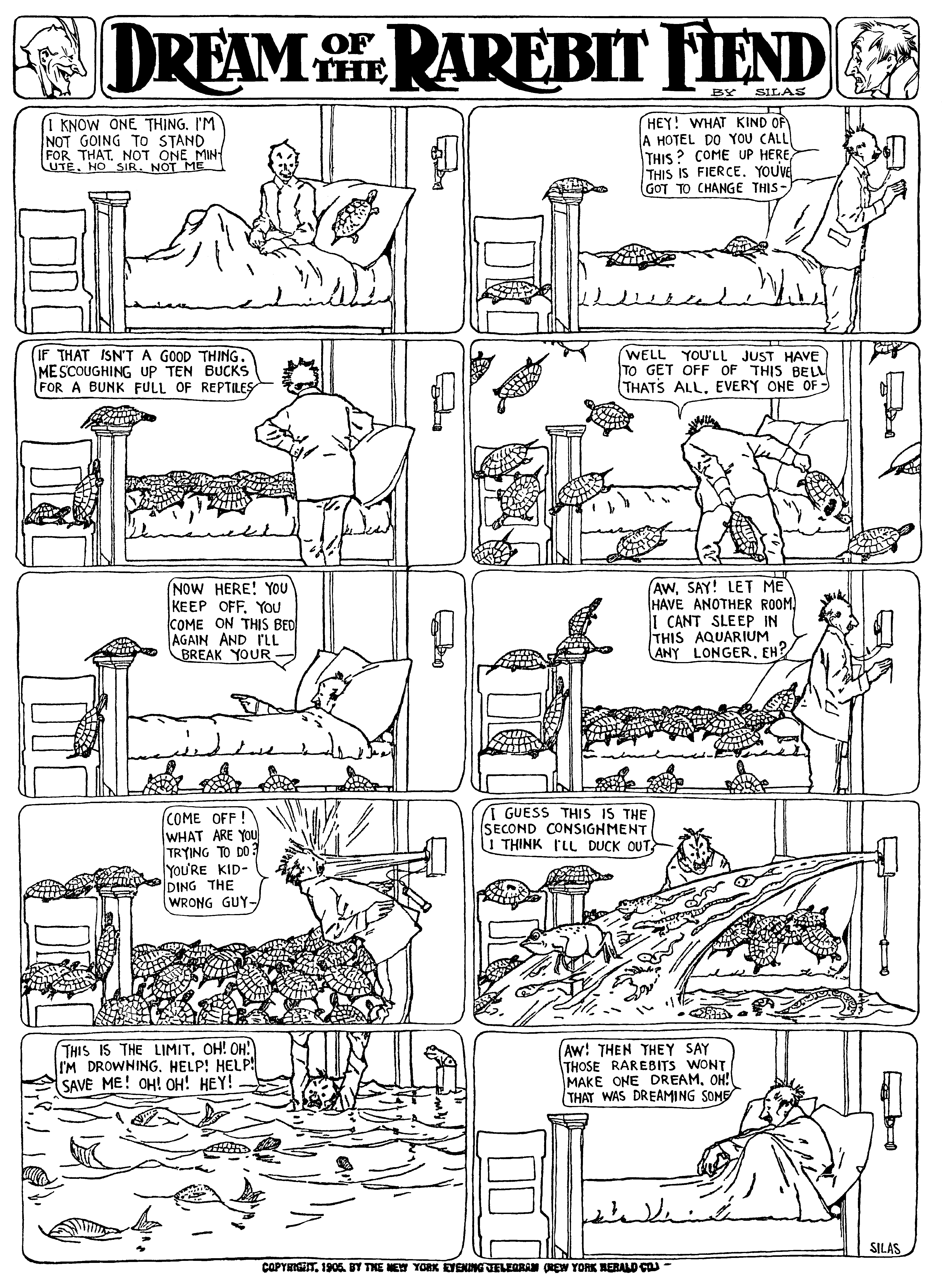 Dream of the Rarebit Fiend, strip 67 of 820. Winsor McCay (1904–1913), public domain. Scan: Internet Archive.