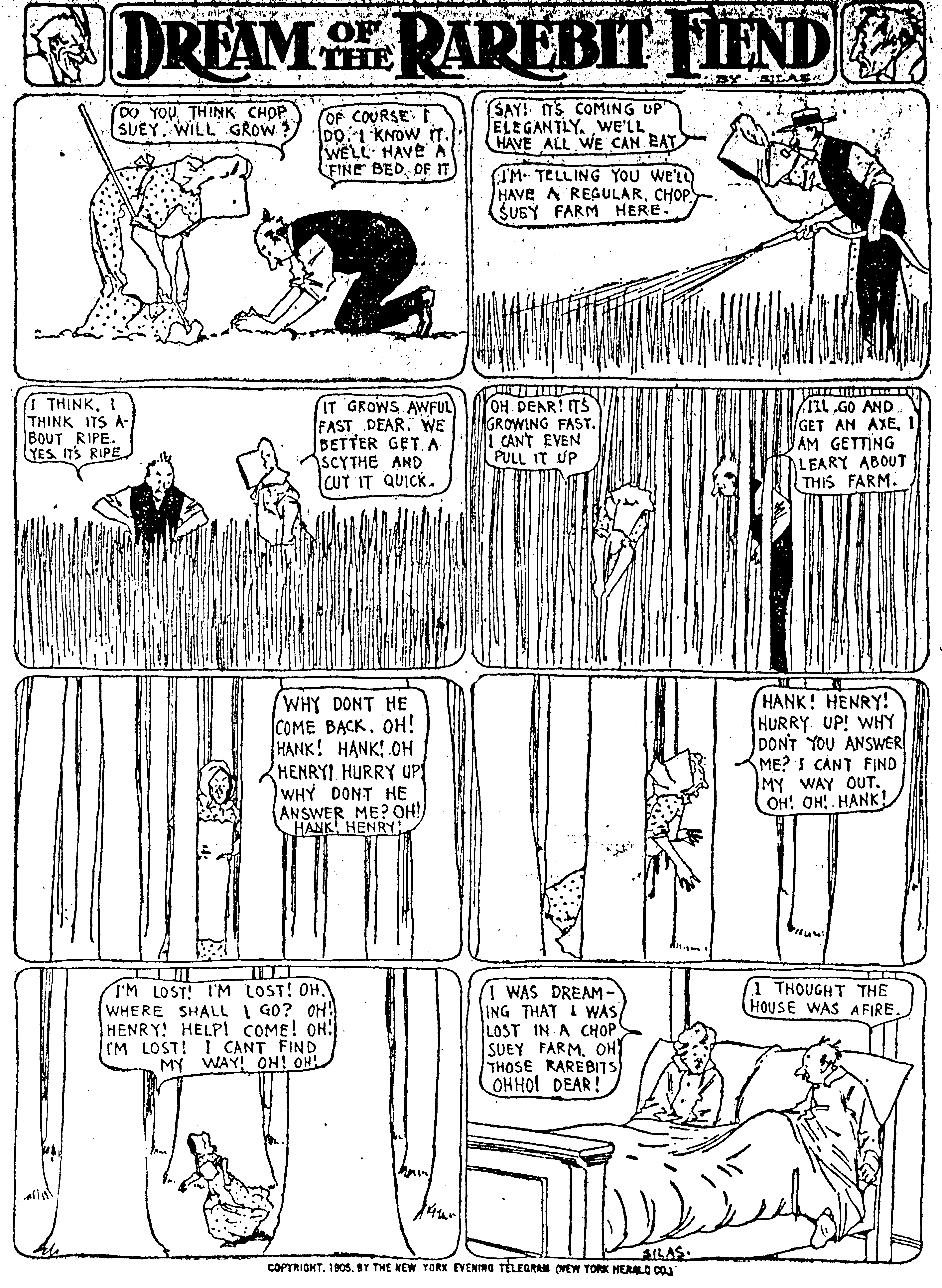 Dream of the Rarebit Fiend, strip 69 of 820. Winsor McCay (1904–1913), public domain. Scan: Internet Archive.