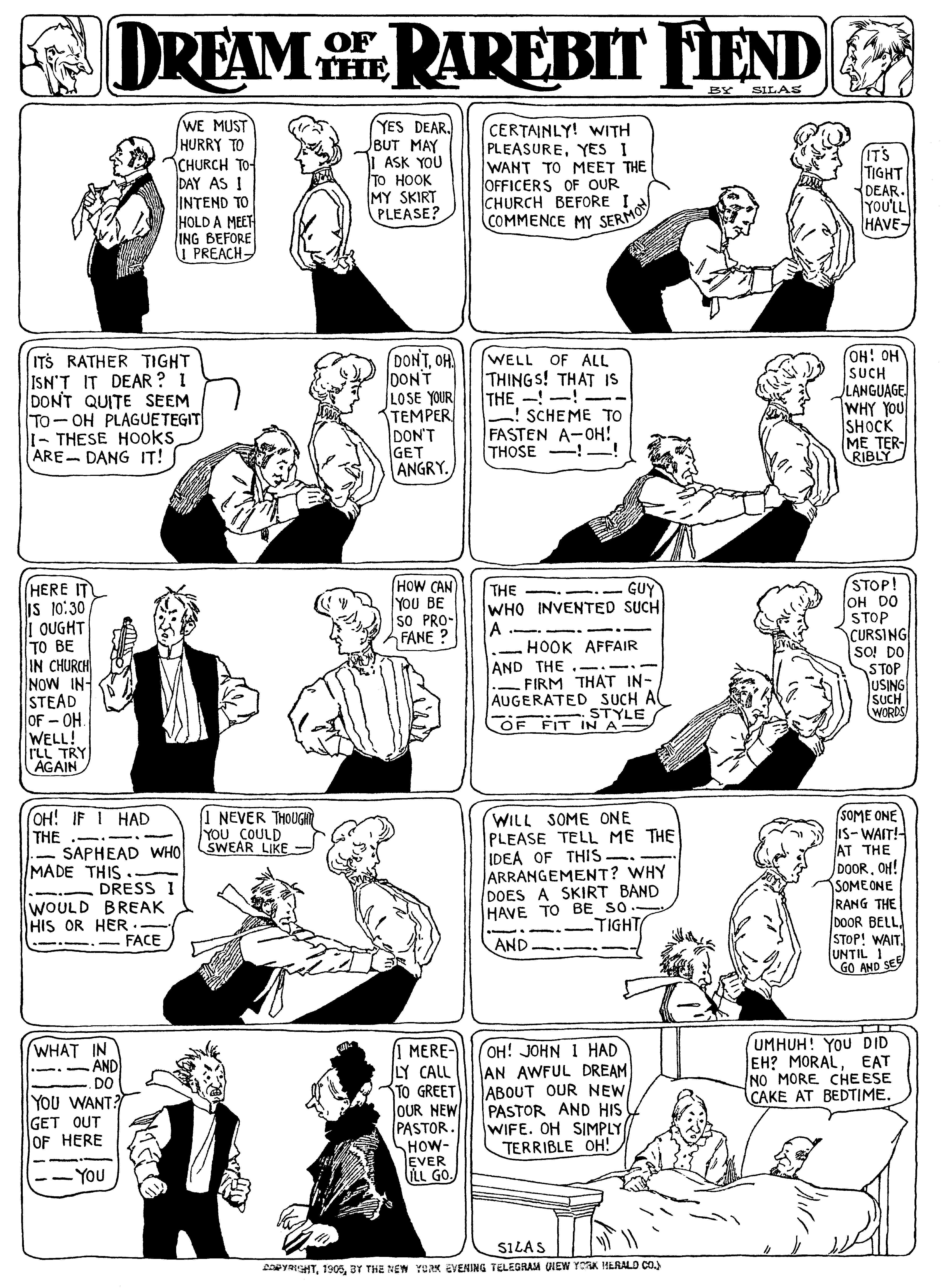 Dream of the Rarebit Fiend, strip 77 of 820. Winsor McCay (1904–1913), public domain. Scan: Internet Archive.