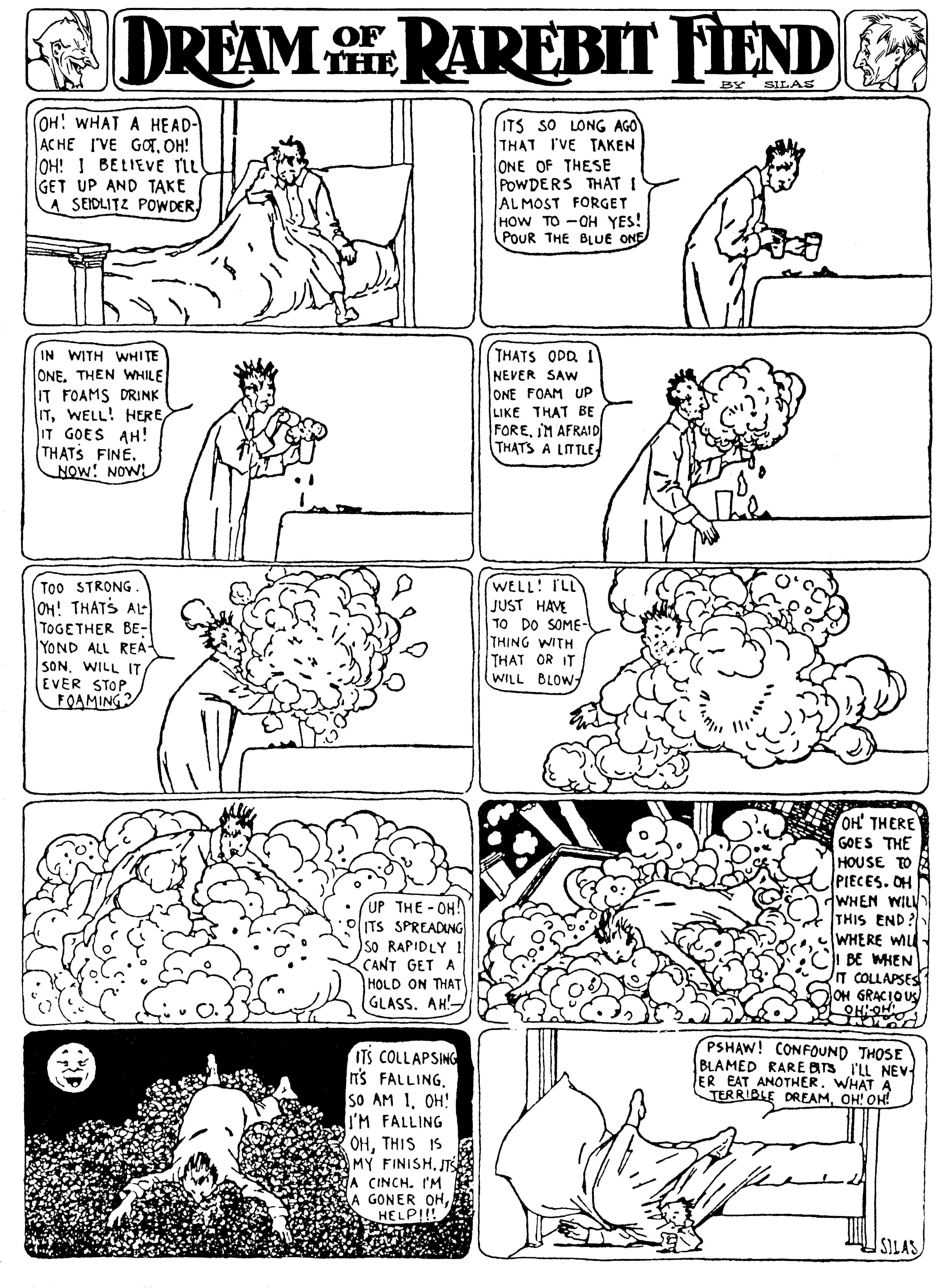 Dream of the Rarebit Fiend, strip 79 of 820. Winsor McCay (1904–1913), public domain. Scan: Internet Archive.