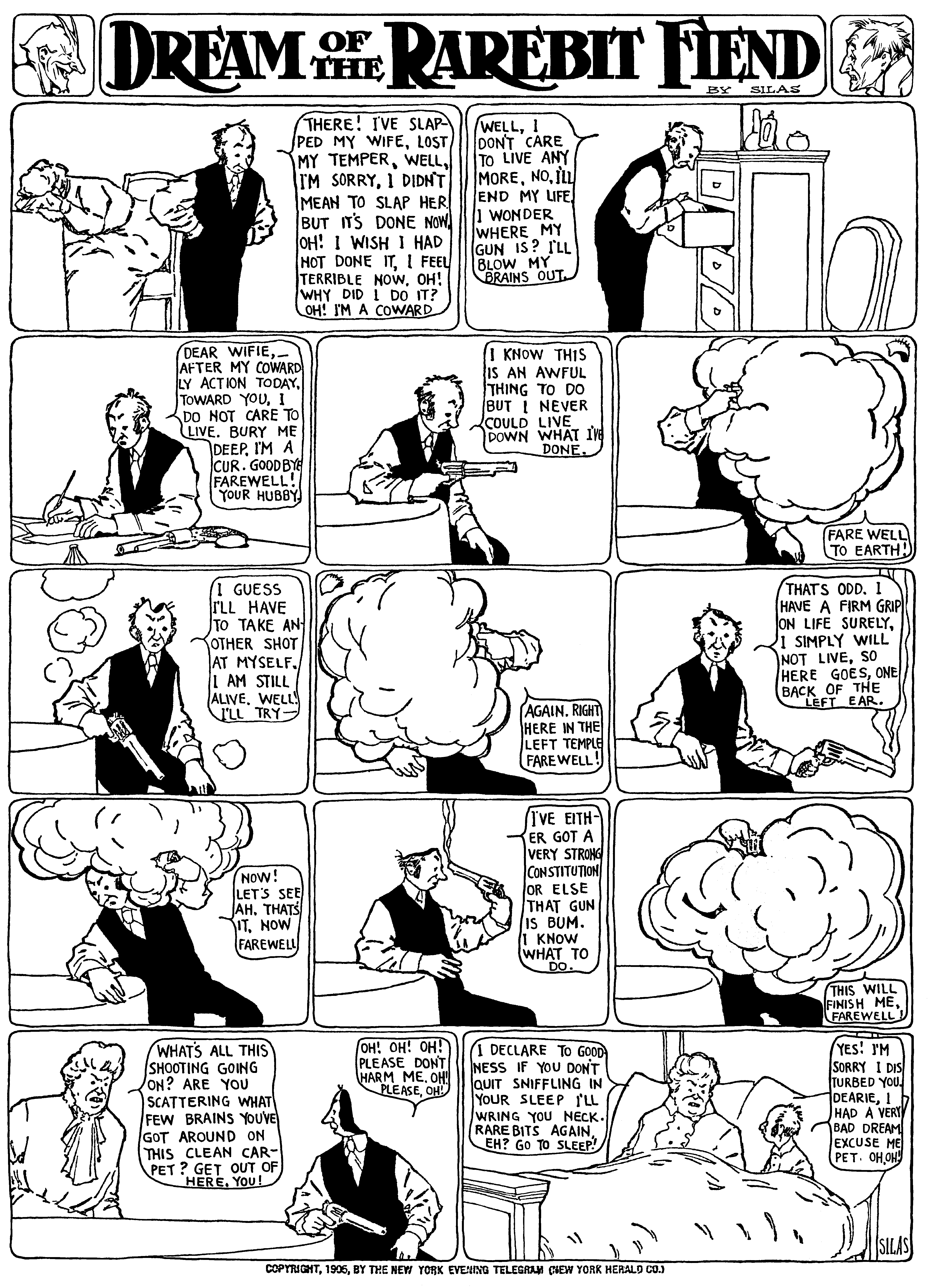Dream of the Rarebit Fiend, strip 83 of 820. Winsor McCay (1904–1913), public domain. Scan: Internet Archive.
