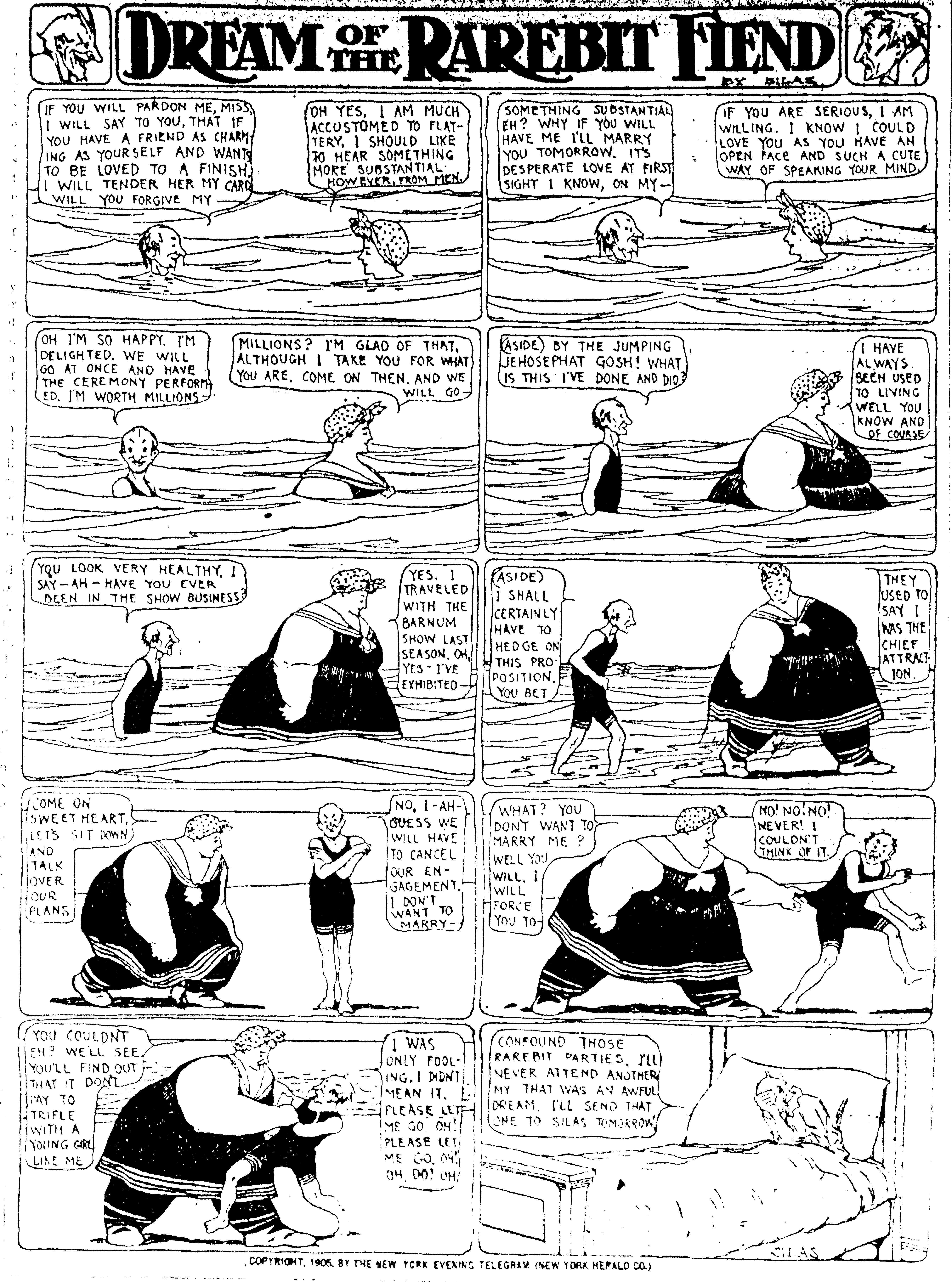 Dream of the Rarebit Fiend, strip 85 of 820. Winsor McCay (1904–1913), public domain. Scan: Internet Archive.