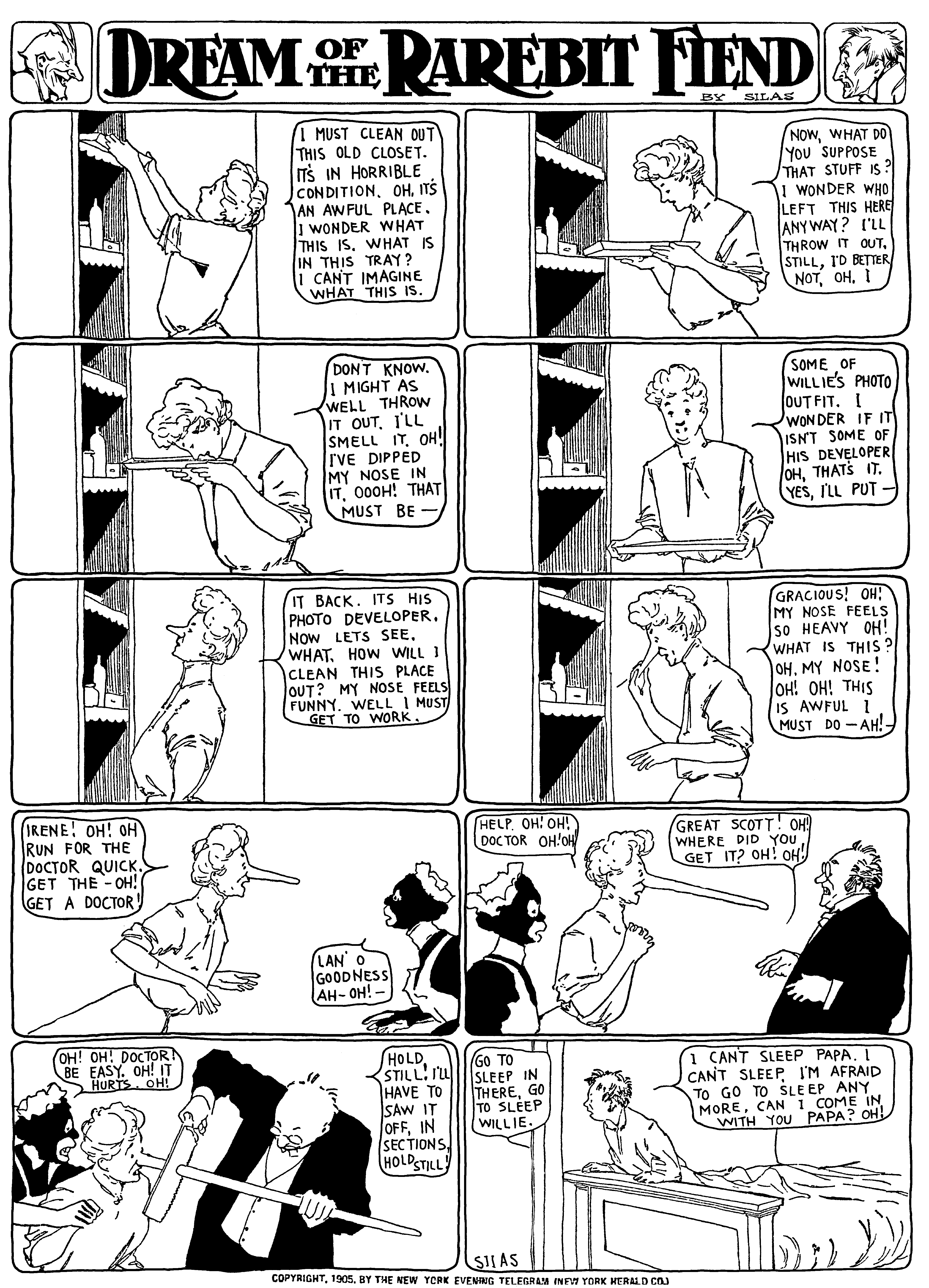 Dream of the Rarebit Fiend, strip 90 of 820. Winsor McCay (1904–1913), public domain. Scan: Internet Archive.