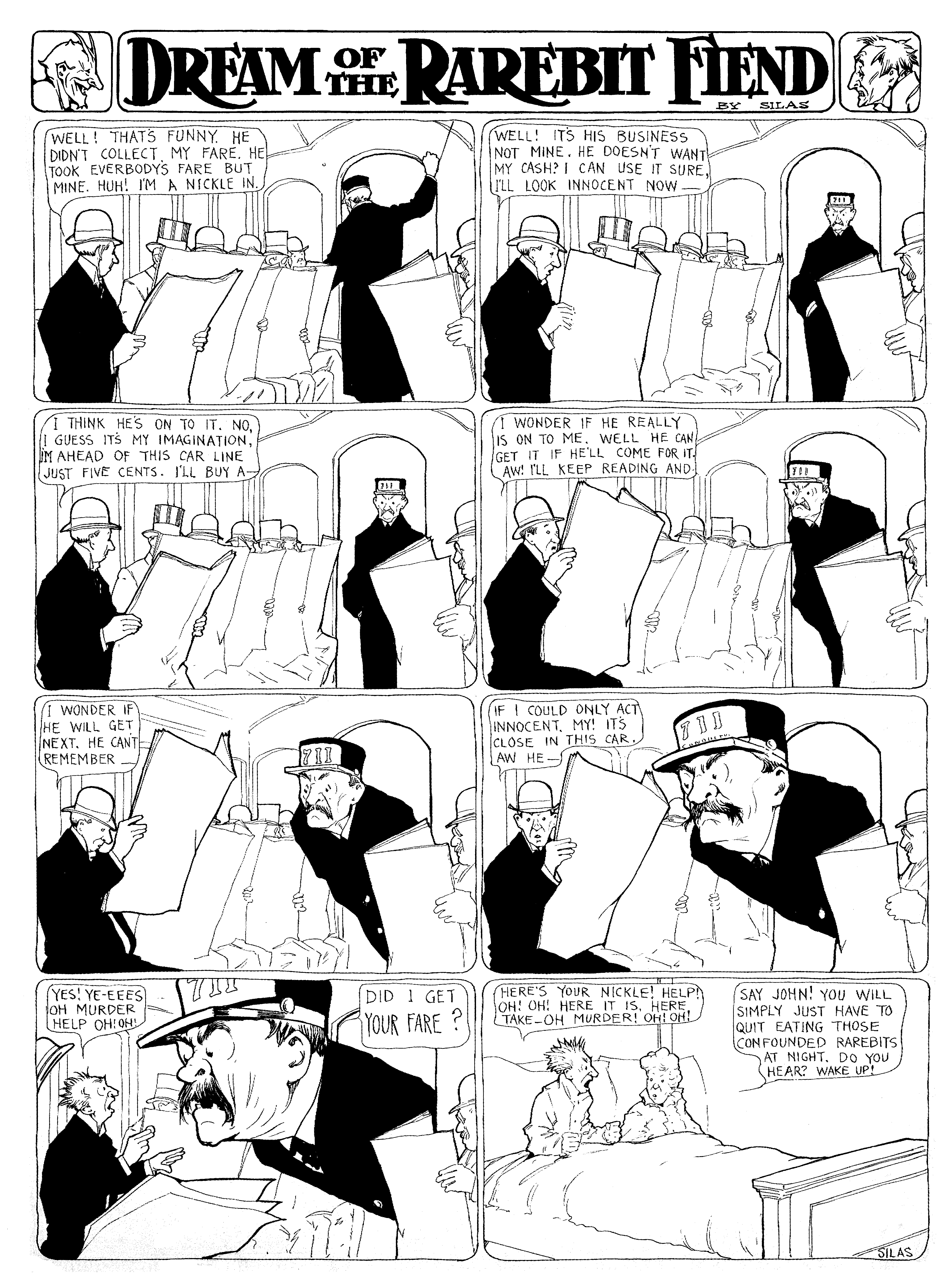 Dream of the Rarebit Fiend, strip 99 of 820. Winsor McCay (1904–1913), public domain. Scan: Internet Archive.