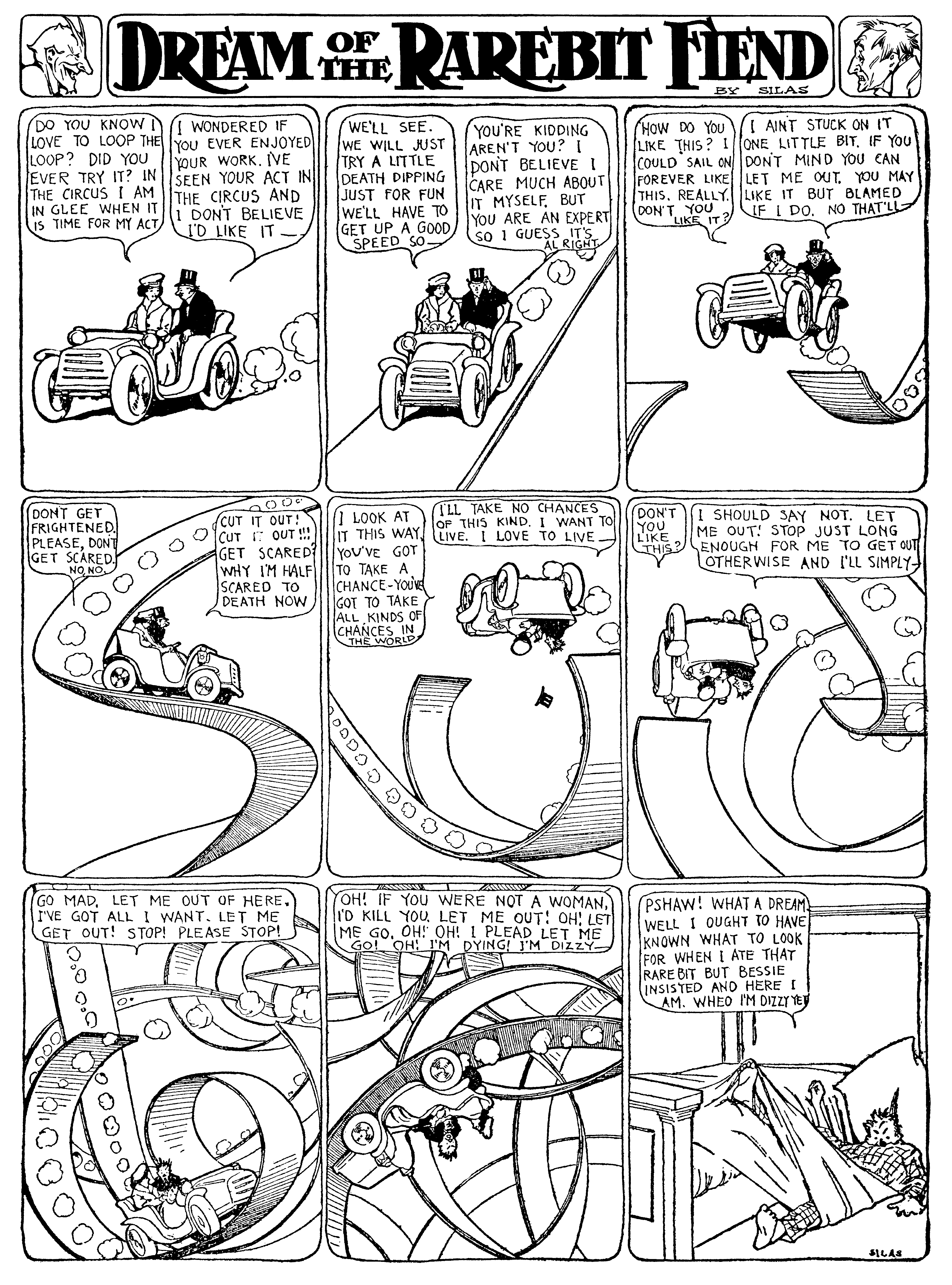 Dream of the Rarebit Fiend, strip 59 of 820. Winsor McCay (1904–1913), public domain. Scan: Internet Archive.