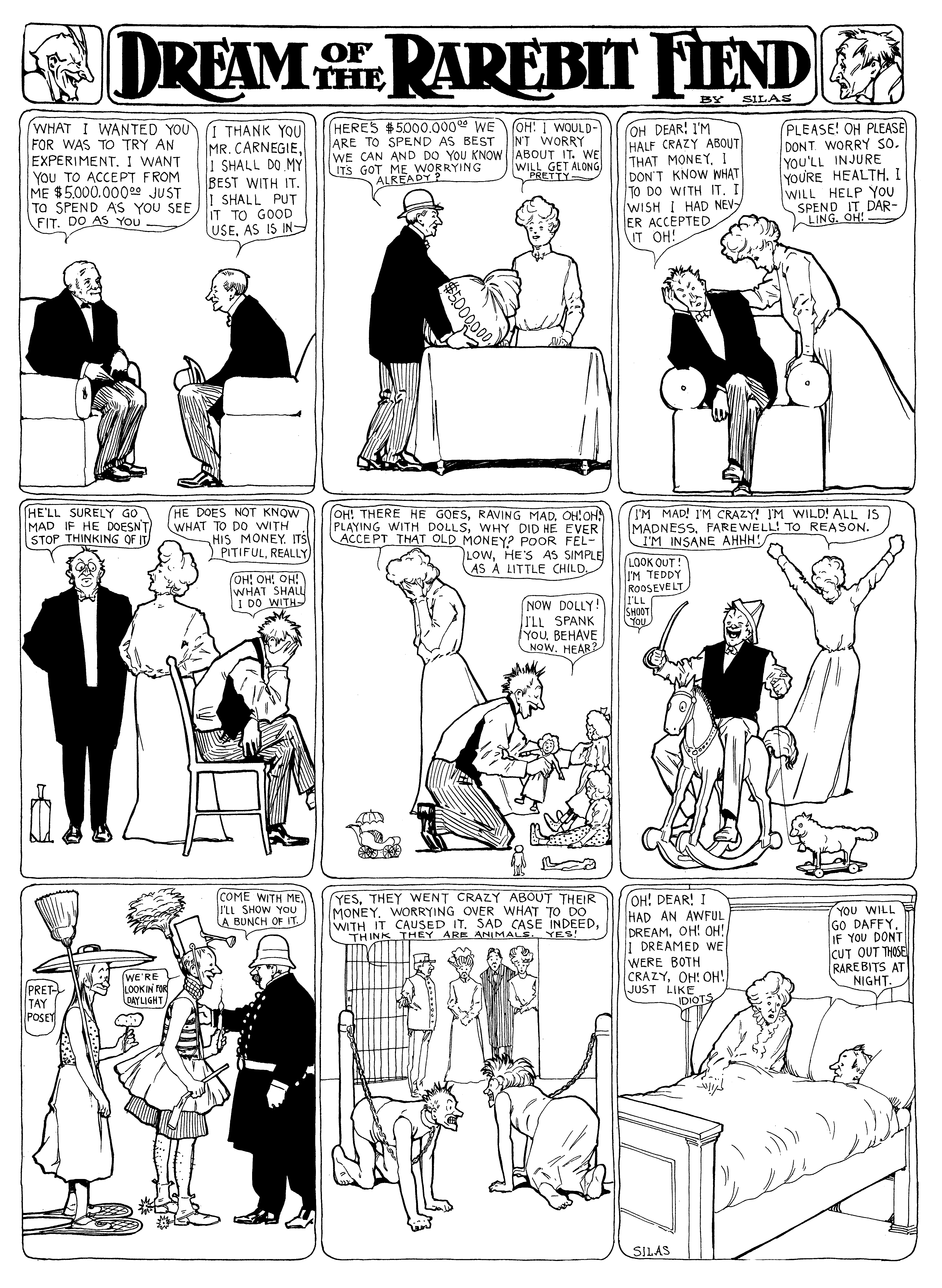Dream of the Rarebit Fiend, strip 60 of 820. Winsor McCay (1904–1913), public domain. Scan: Internet Archive.