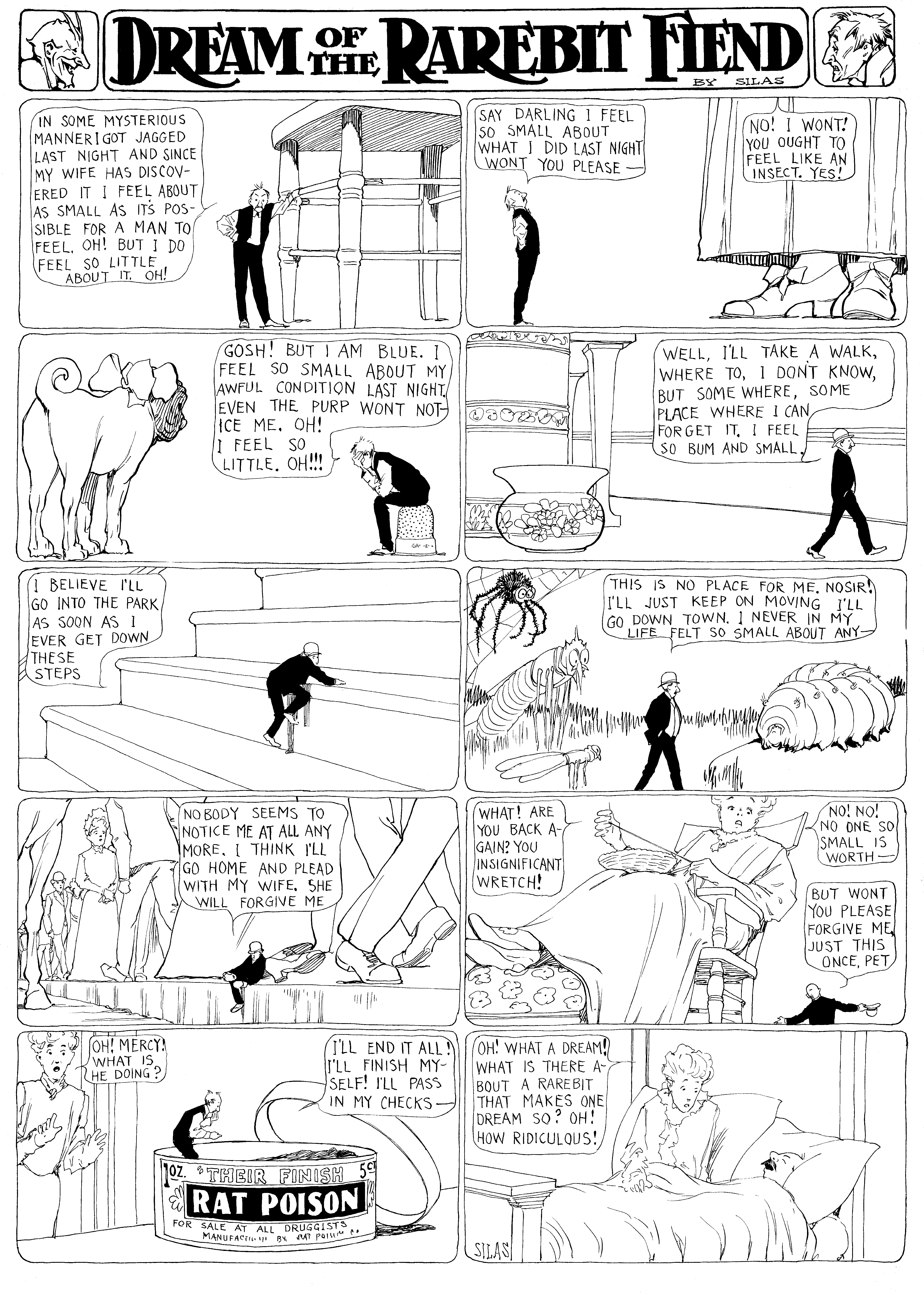 Dream of the Rarebit Fiend, strip 102 of 820. Winsor McCay (1904–1913), public domain. Scan: Internet Archive.
