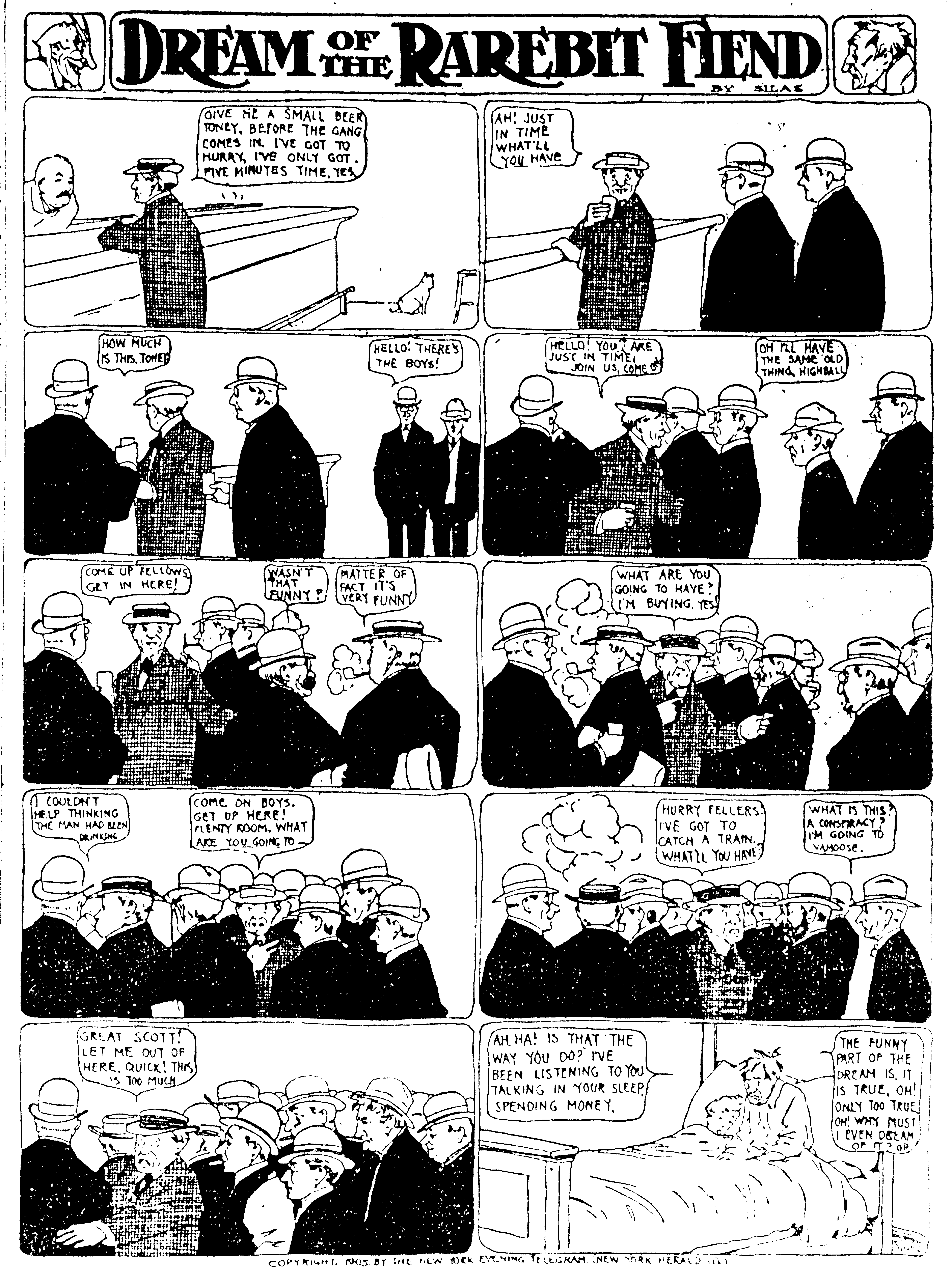 Dream of the Rarebit Fiend, strip 112 of 820. Winsor McCay (1904–1913), public domain. Scan: Internet Archive.