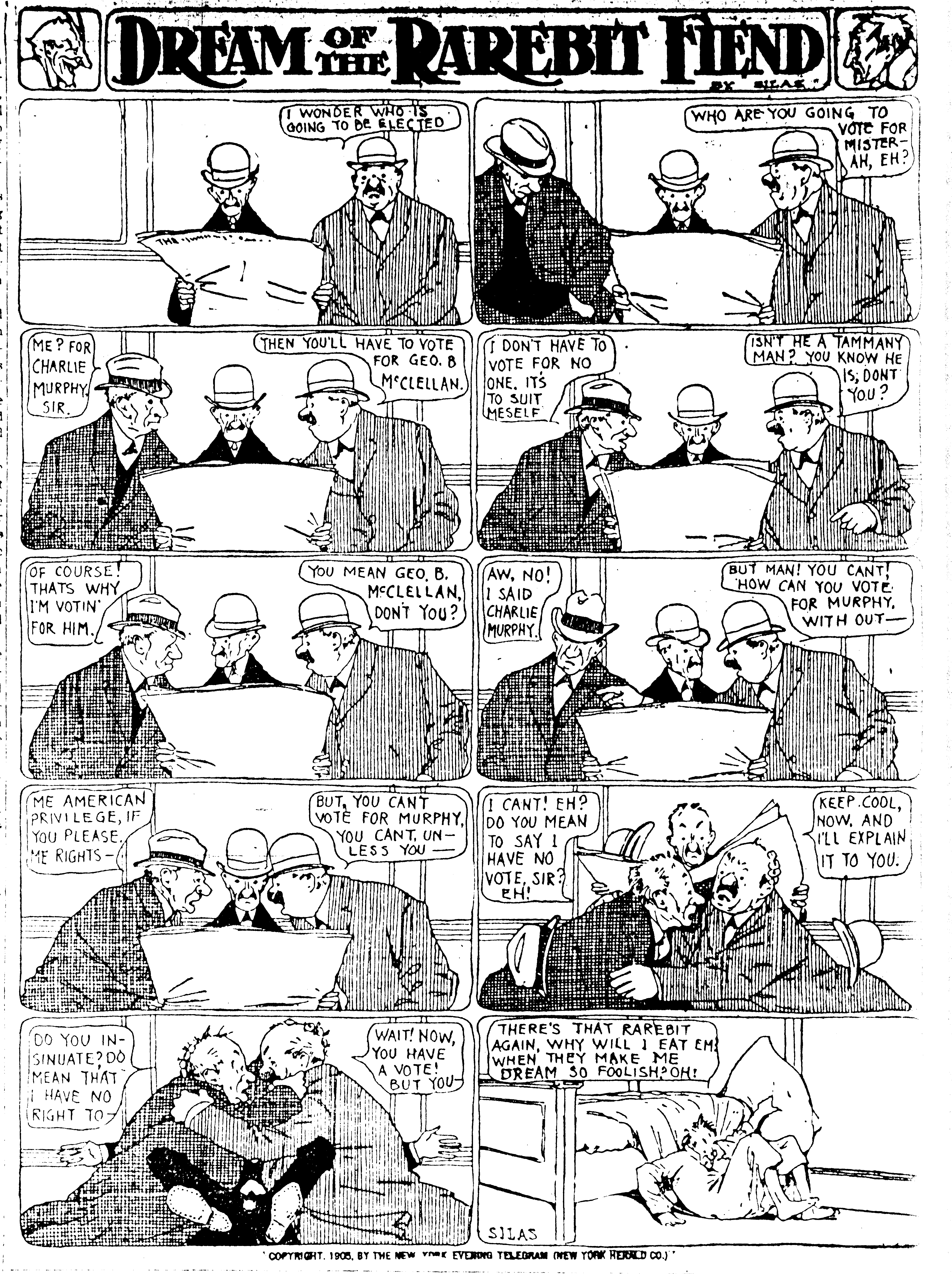 Dream of the Rarebit Fiend, strip 118 of 820. Winsor McCay (1904–1913), public domain. Scan: Internet Archive.