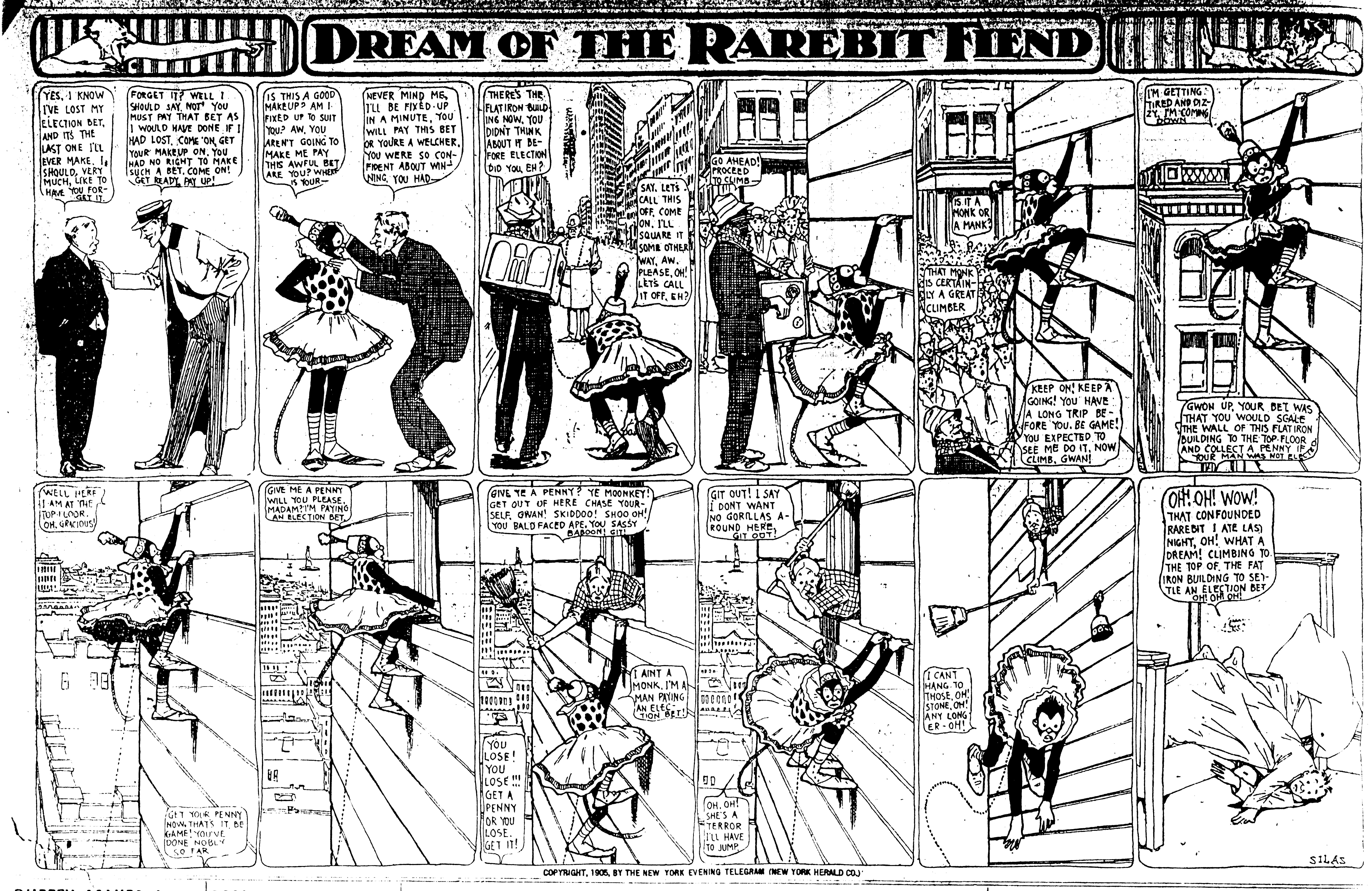 Dream of the Rarebit Fiend, strip 119 of 820. Winsor McCay (1904–1913), public domain. Scan: Internet Archive.