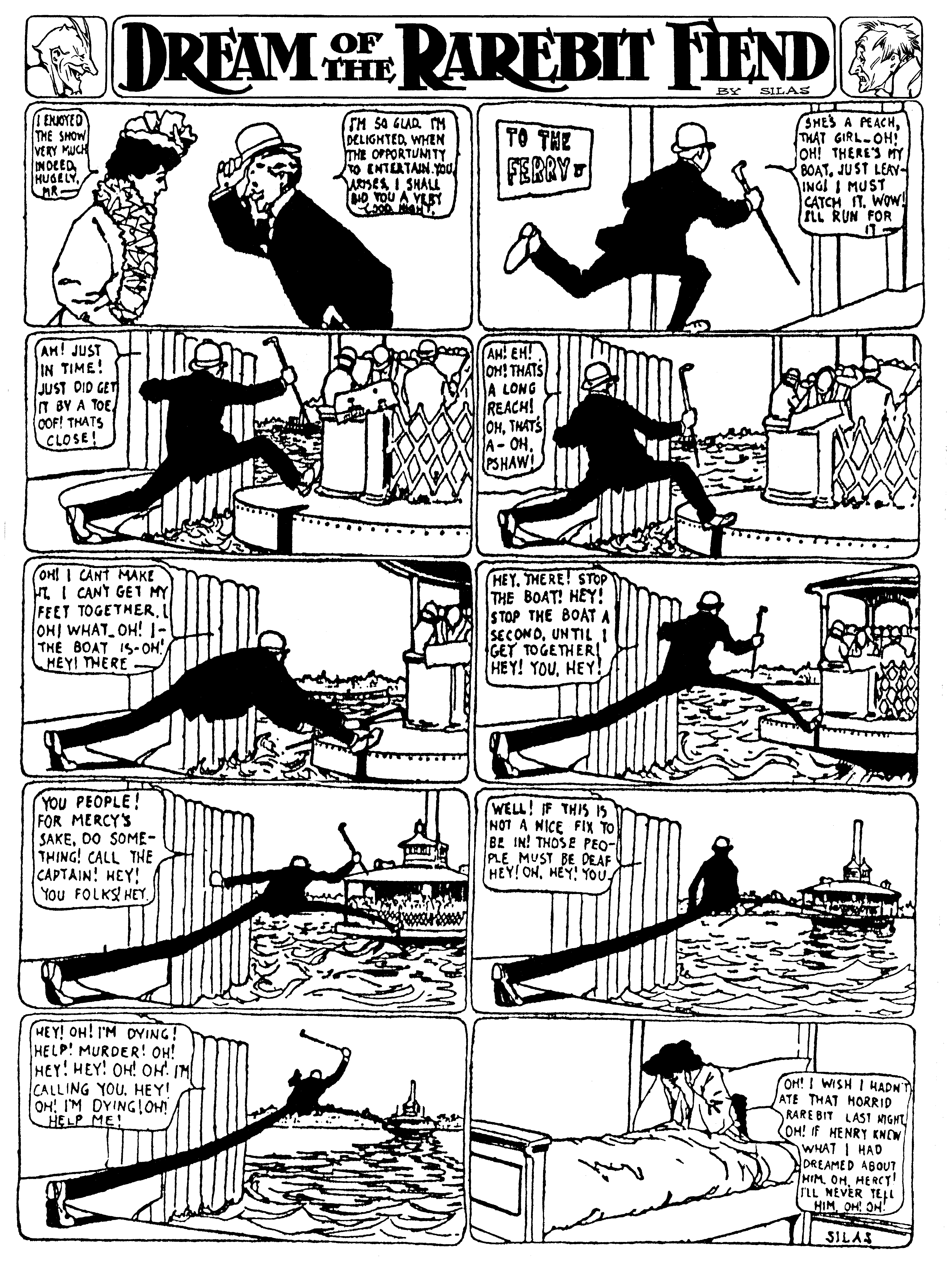 Dream of the Rarebit Fiend, strip 120 of 820. Winsor McCay (1904–1913), public domain. Scan: Internet Archive.
