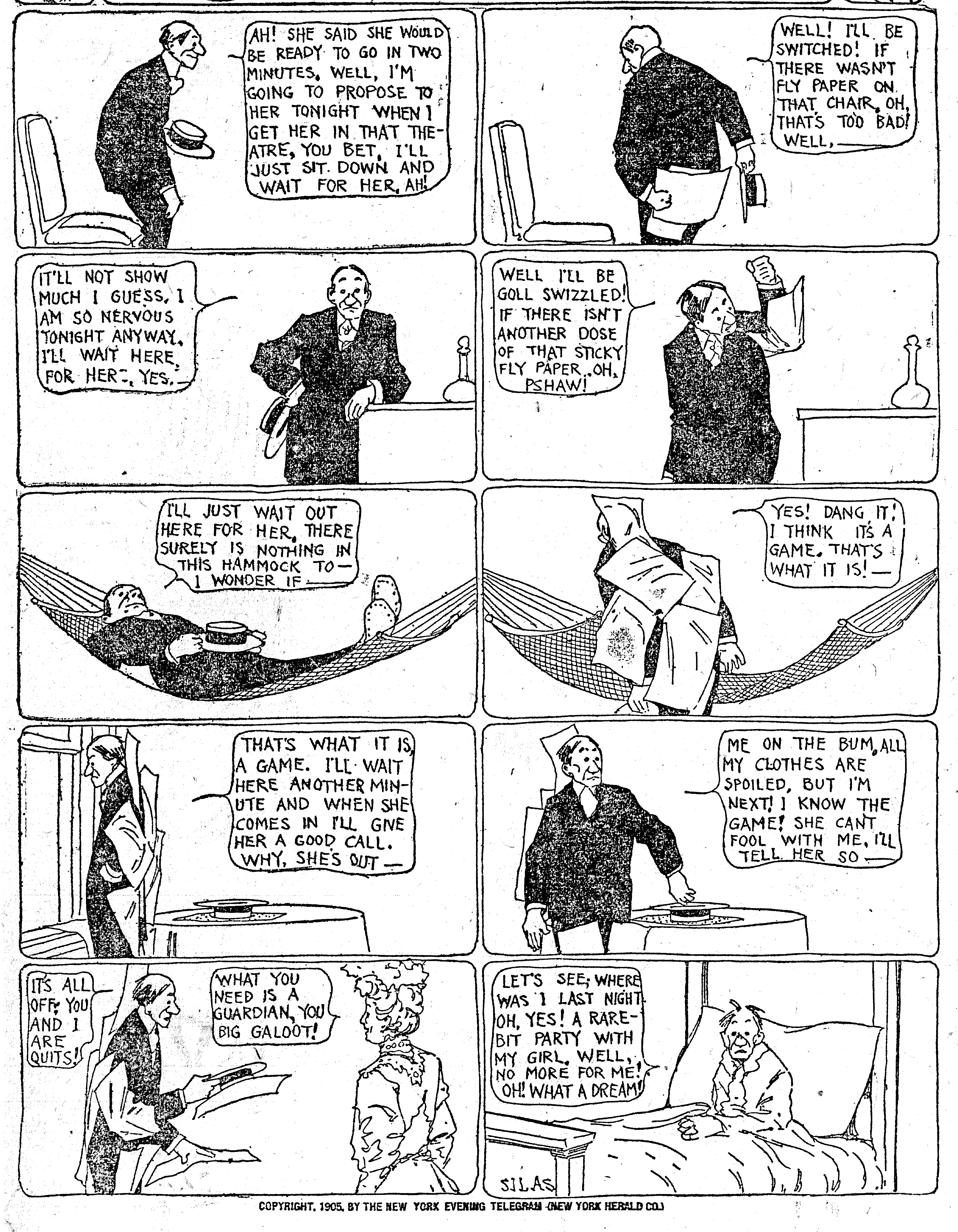 Dream of the Rarebit Fiend, strip 103 of 820. Winsor McCay (1904–1913), public domain. Scan: Internet Archive.