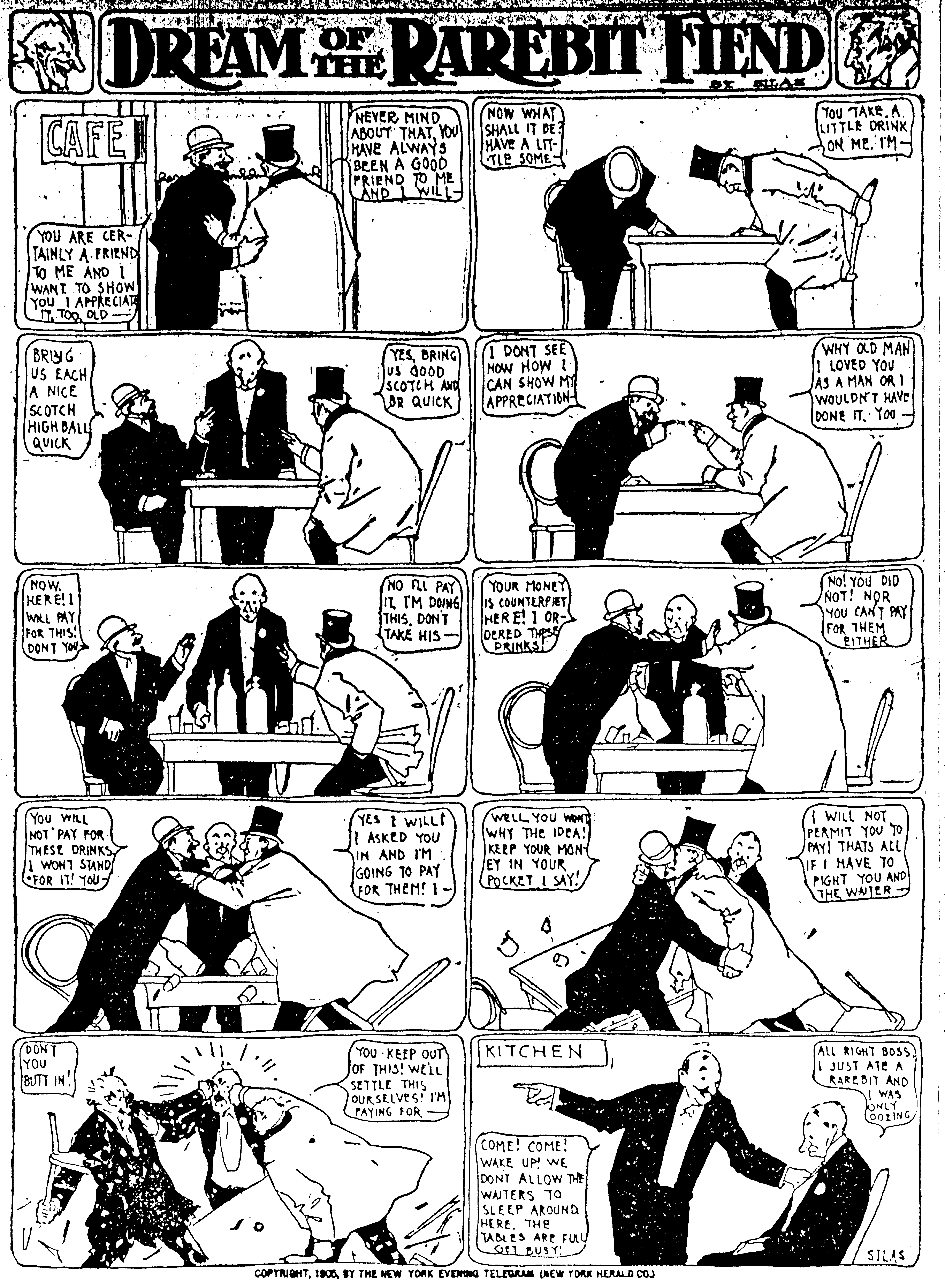 Dream of the Rarebit Fiend, strip 124 of 820. Winsor McCay (1904–1913), public domain. Scan: Internet Archive.