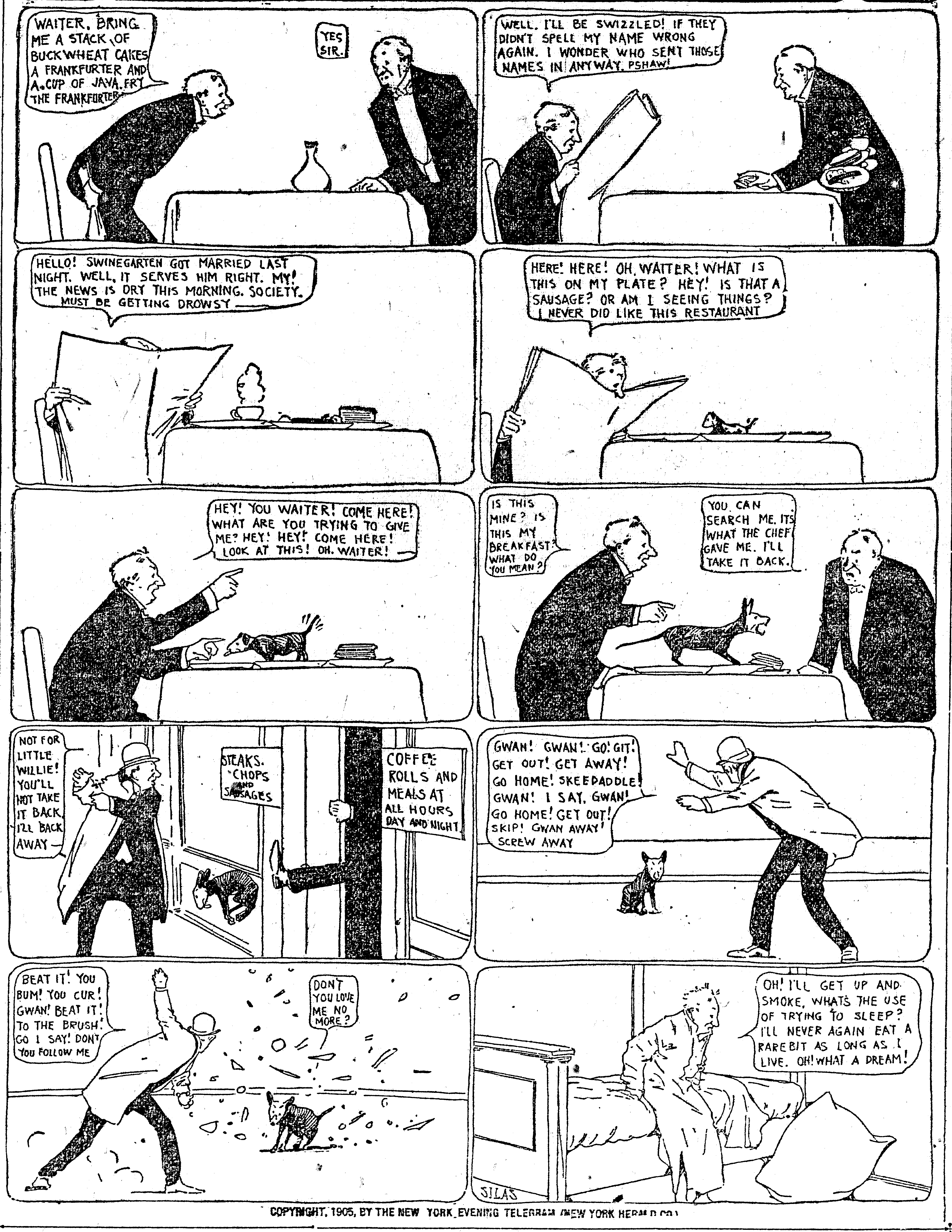 Dream of the Rarebit Fiend, strip 126 of 820. Winsor McCay (1904–1913), public domain. Scan: Internet Archive.