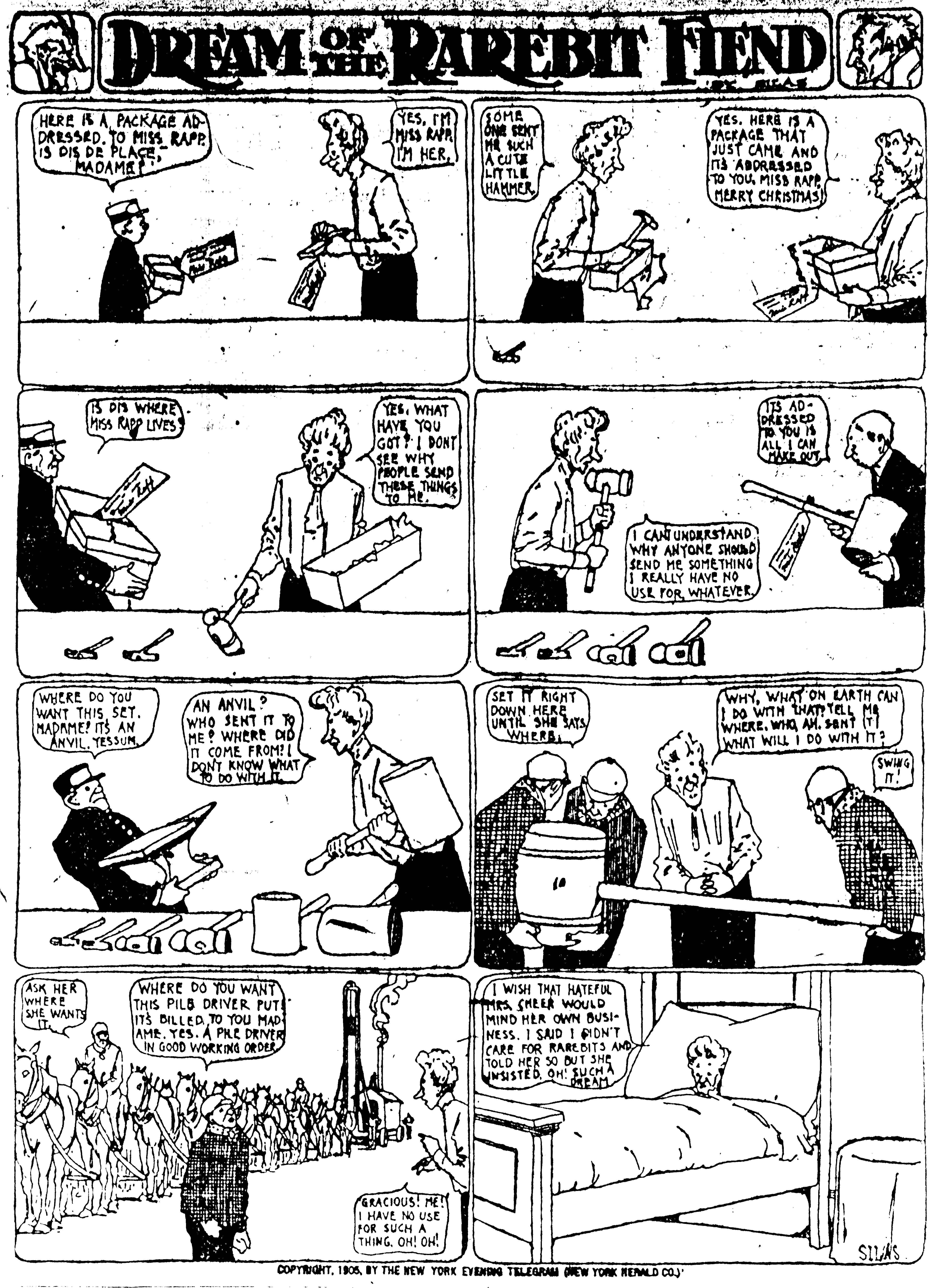 Dream of the Rarebit Fiend, strip 134 of 820. Winsor McCay (1904–1913), public domain. Scan: Internet Archive.