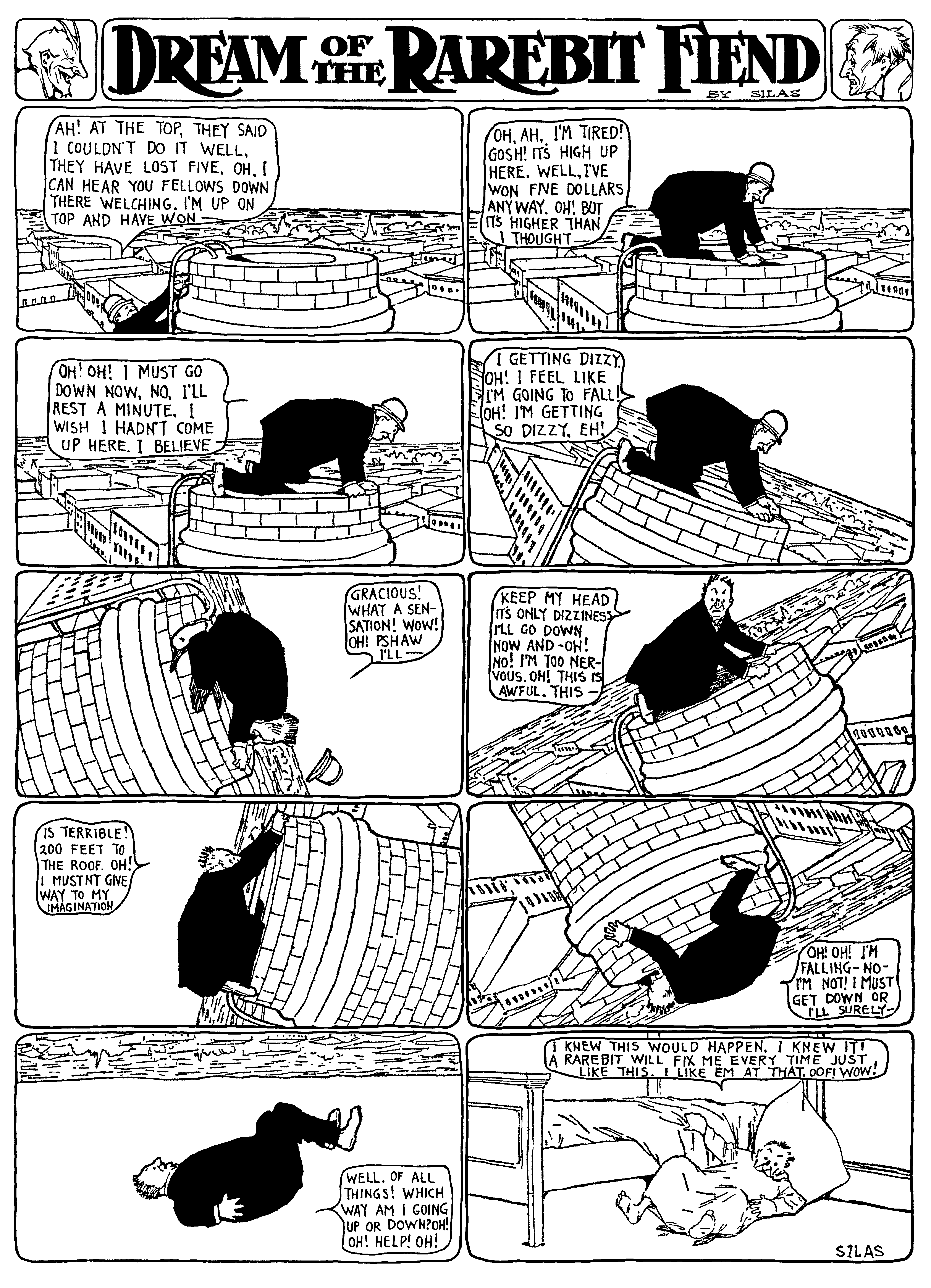 Dream of the Rarebit Fiend, strip 136 of 820. Winsor McCay (1904–1913), public domain. Scan: Internet Archive.