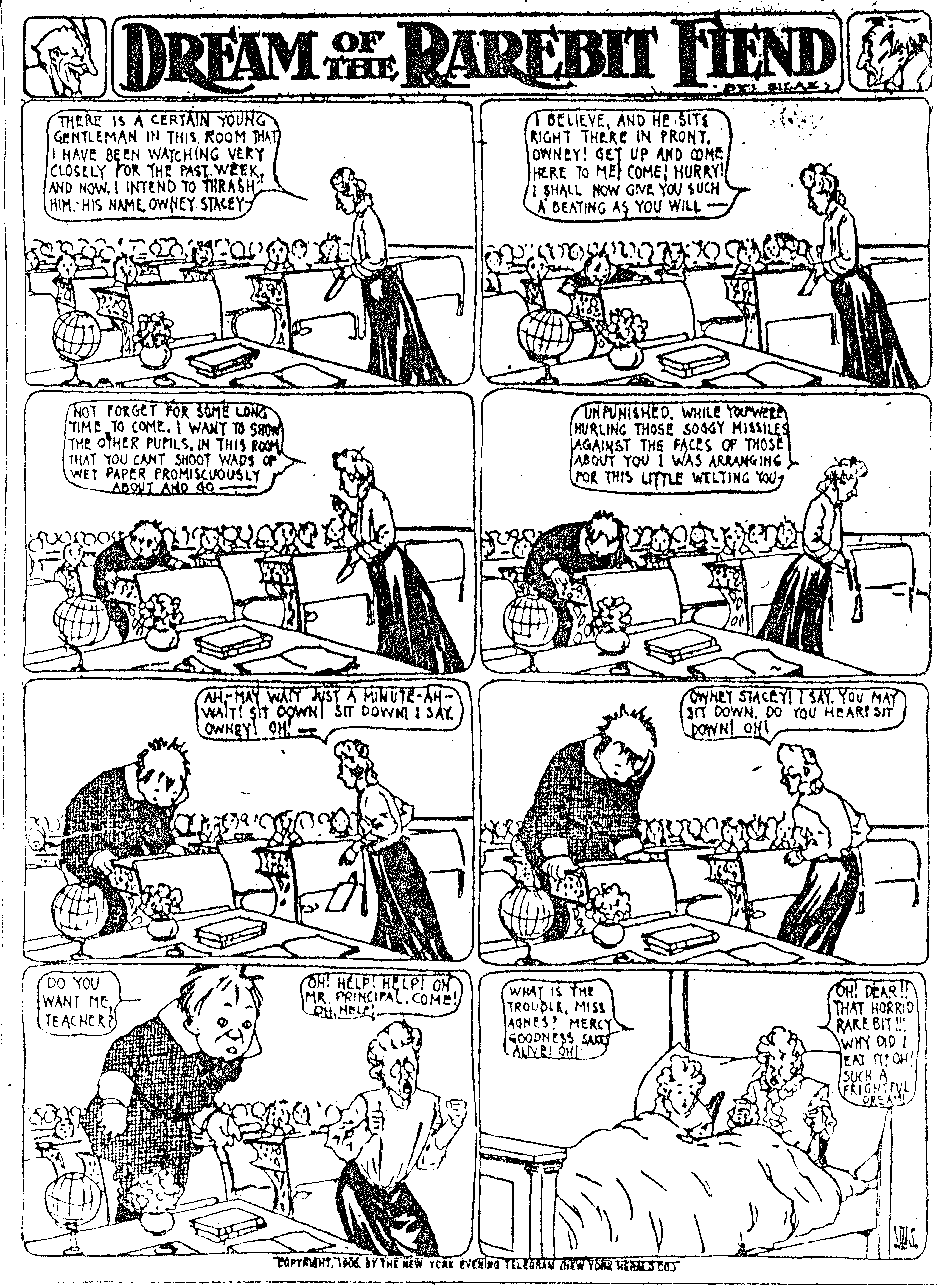 Dream of the Rarebit Fiend, strip 138 of 820. Winsor McCay (1904–1913), public domain. Scan: Internet Archive.
