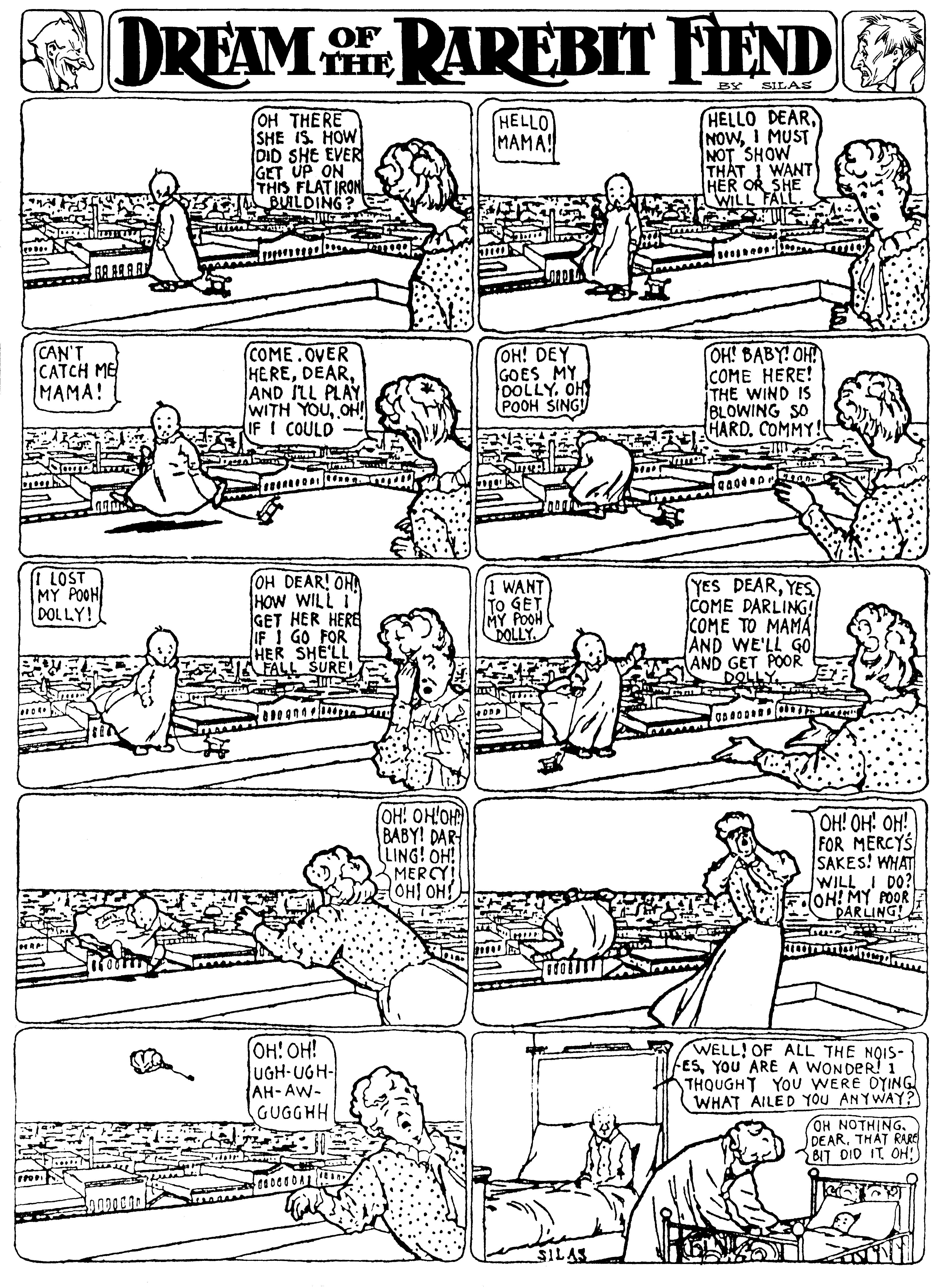 Dream of the Rarebit Fiend, strip 105 of 820. Winsor McCay (1904–1913), public domain. Scan: Internet Archive.