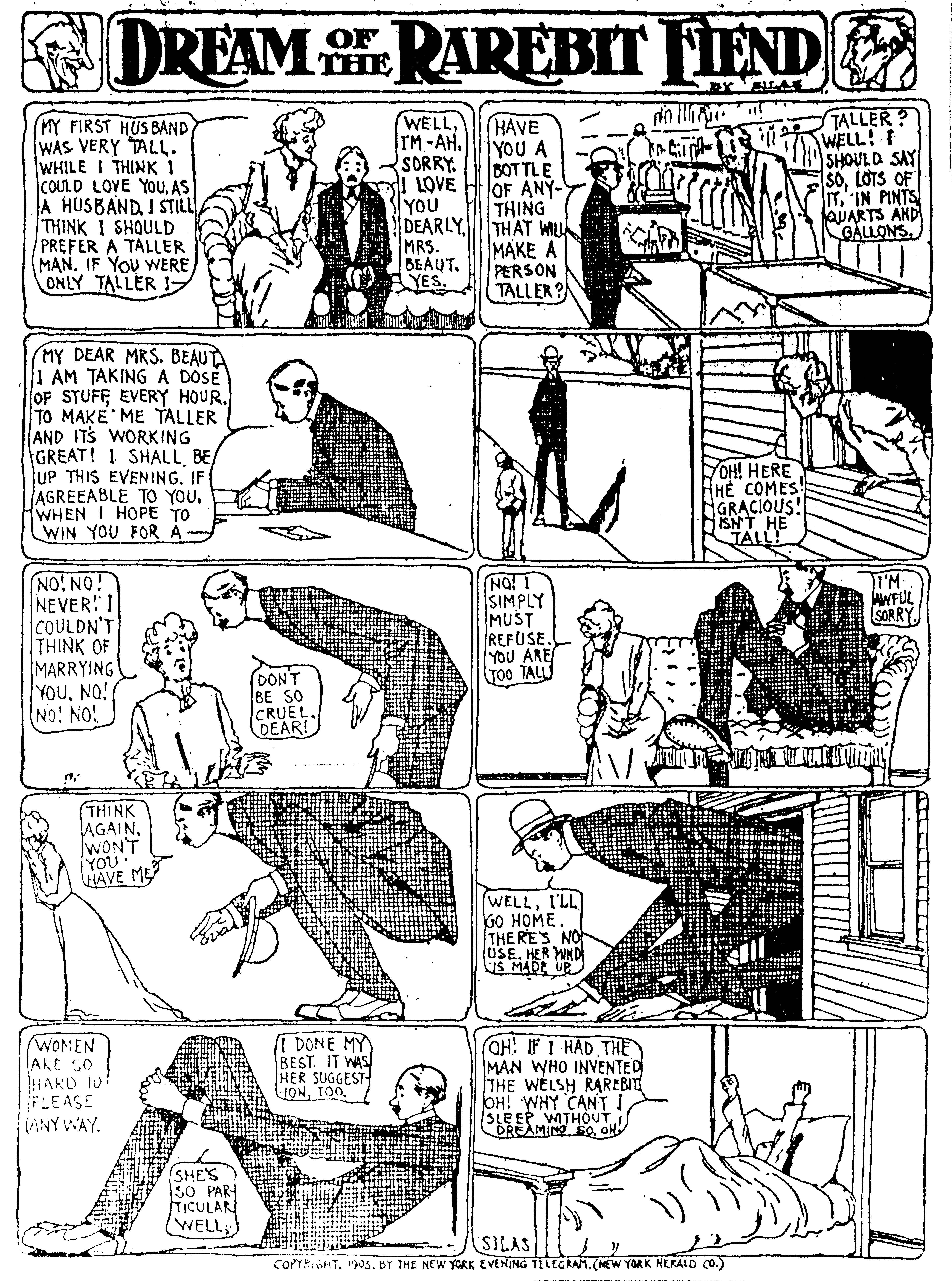 Dream of the Rarebit Fiend, strip 107 of 820. Winsor McCay (1904–1913), public domain. Scan: Internet Archive.