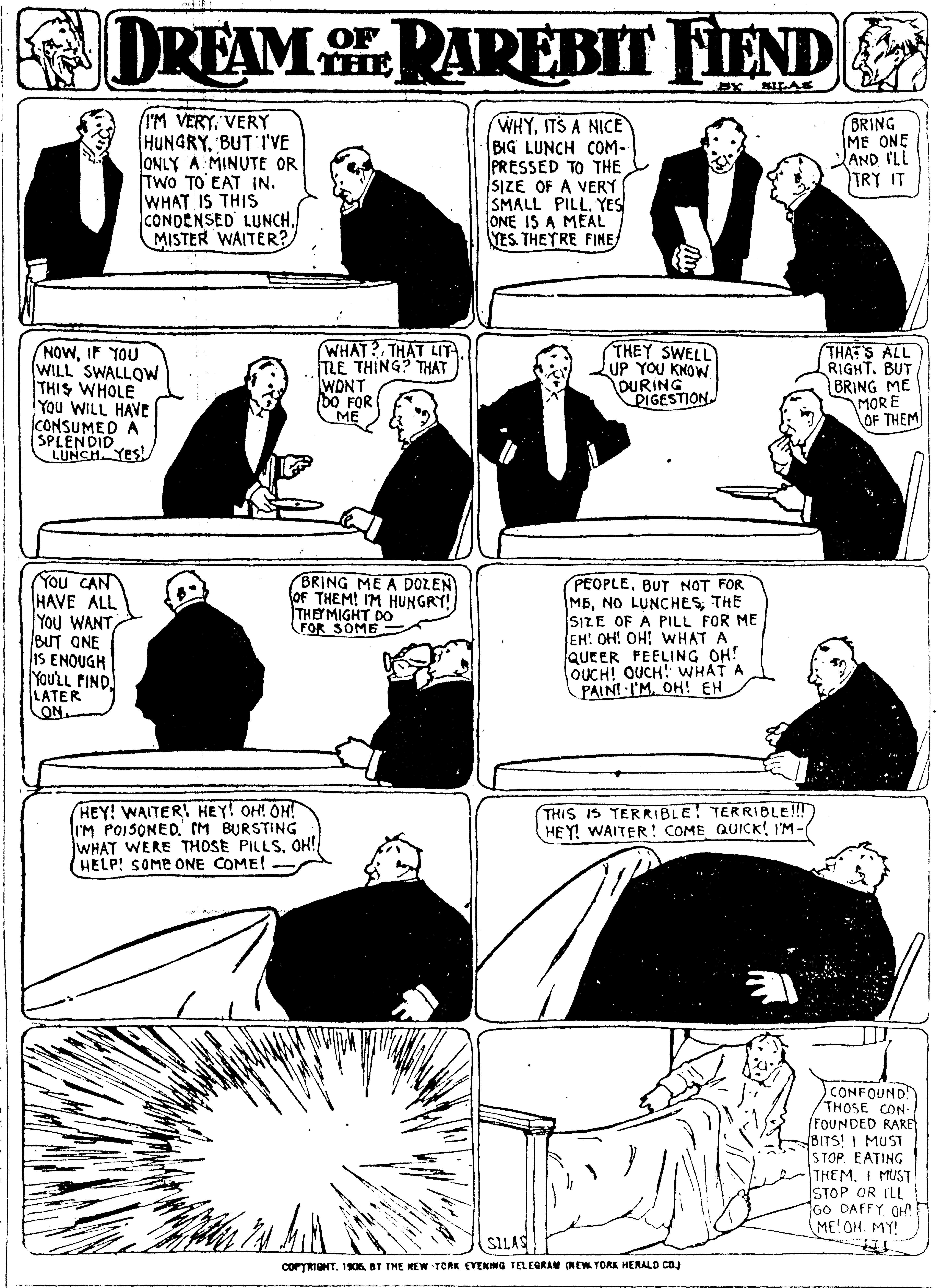 Dream of the Rarebit Fiend, strip 172 of 820. Winsor McCay (1904–1913), public domain. Scan: Internet Archive.