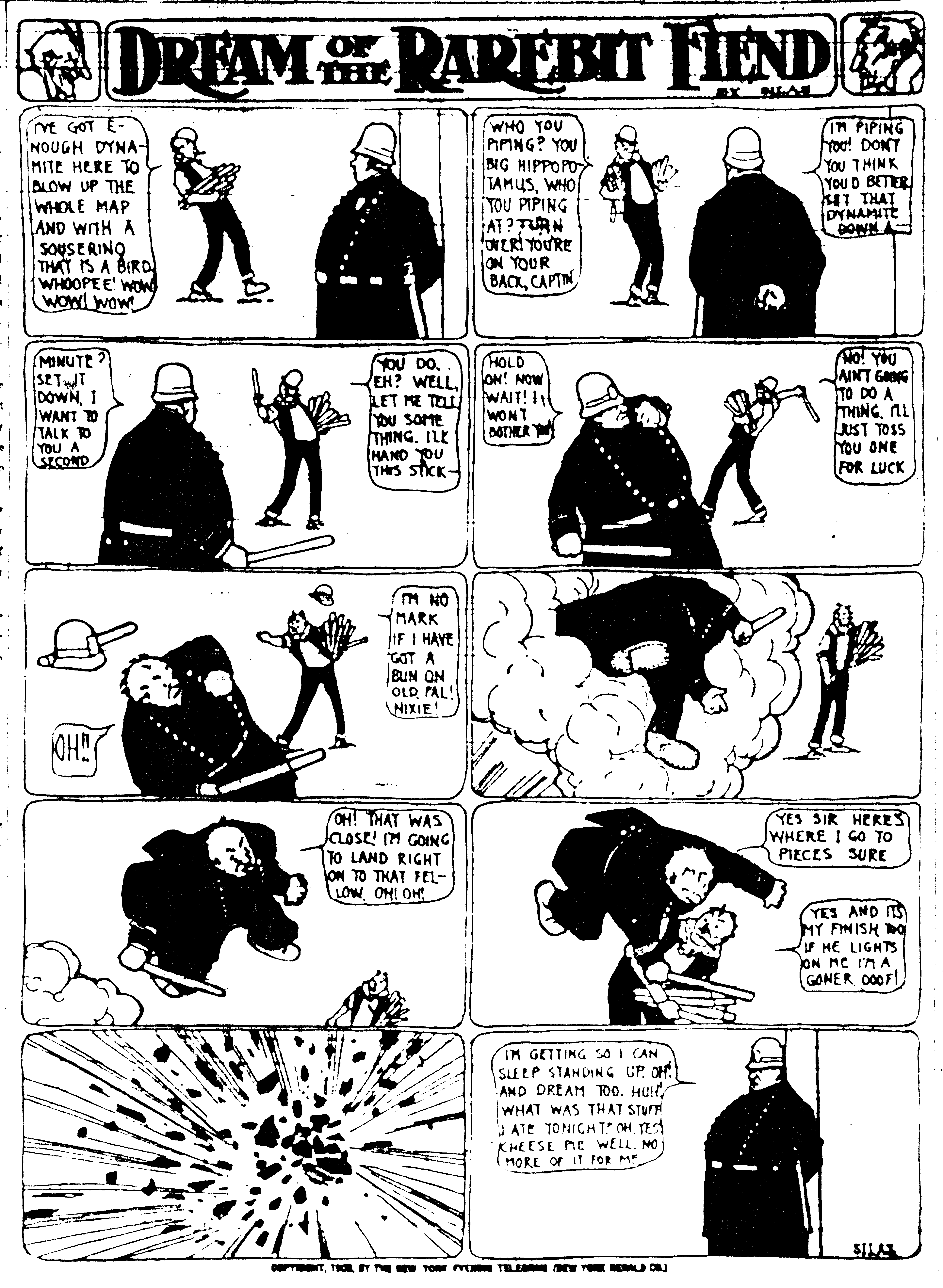 Dream of the Rarebit Fiend, strip 186 of 820. Winsor McCay (1904–1913), public domain. Scan: Internet Archive.