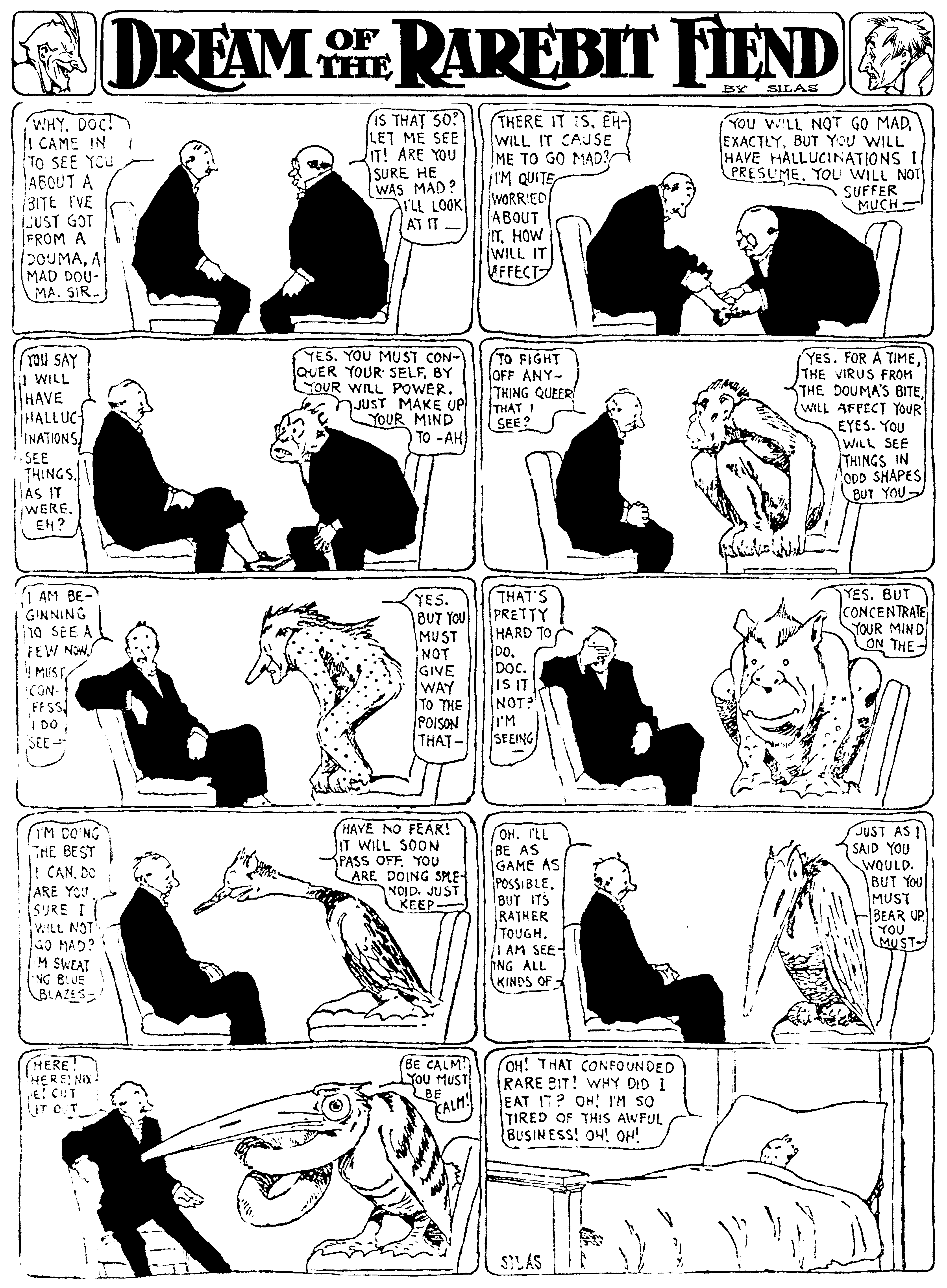 Dream of the Rarebit Fiend, strip 190 of 820. Winsor McCay (1904–1913), public domain. Scan: Internet Archive.