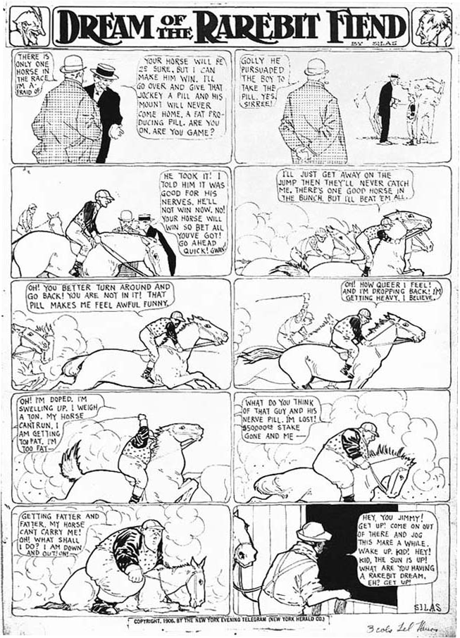 Dream of the Rarebit Fiend, strip 196 of 820. Winsor McCay (1904–1913), public domain. Scan: Internet Archive.