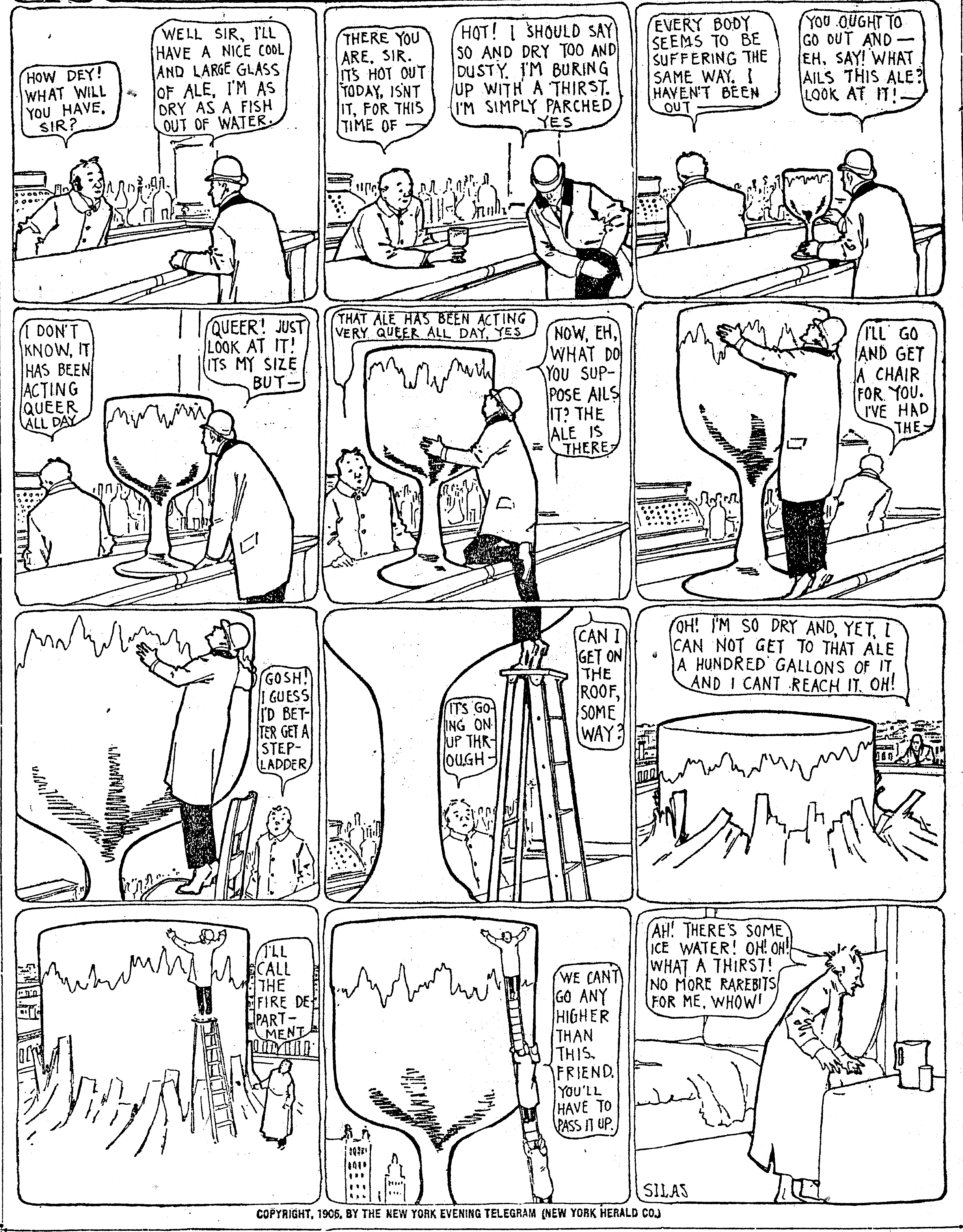 Dream of the Rarebit Fiend, strip 158 of 820. Winsor McCay (1904–1913), public domain. Scan: Internet Archive.