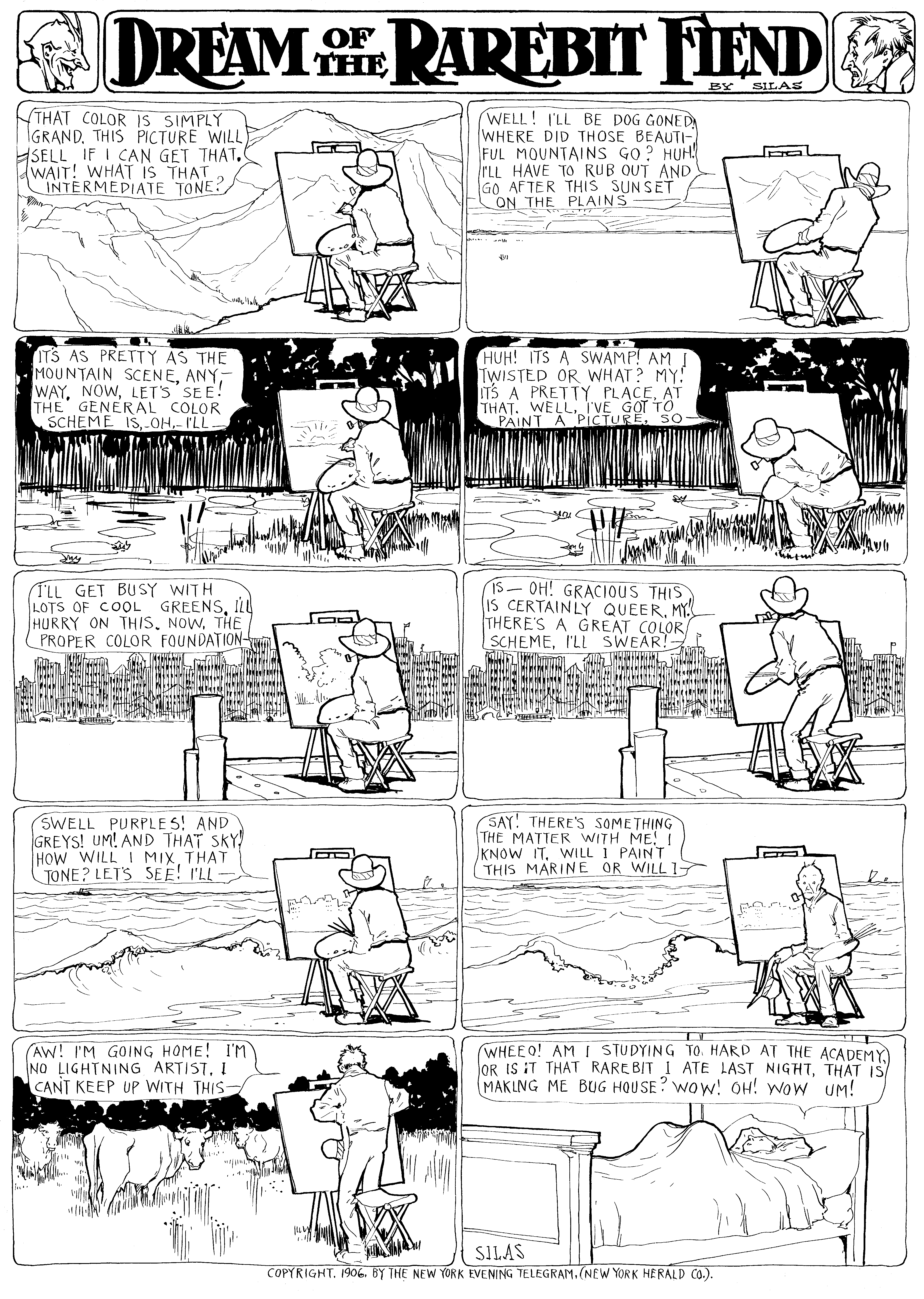 Dream of the Rarebit Fiend, strip 217 of 820. Winsor McCay (1904–1913), public domain. Scan: Internet Archive.