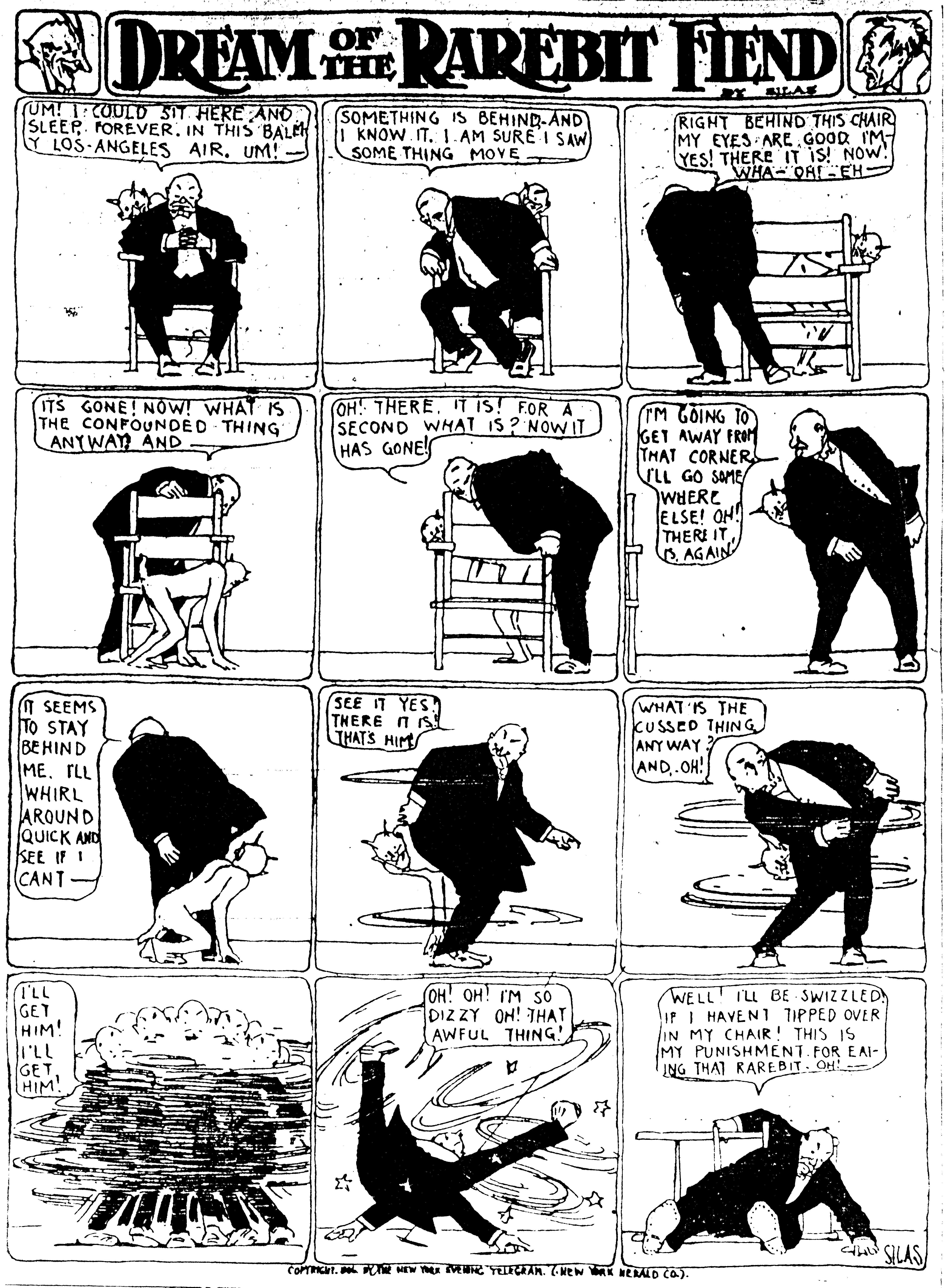 Dream of the Rarebit Fiend, strip 219 of 820. Winsor McCay (1904–1913), public domain. Scan: Internet Archive.