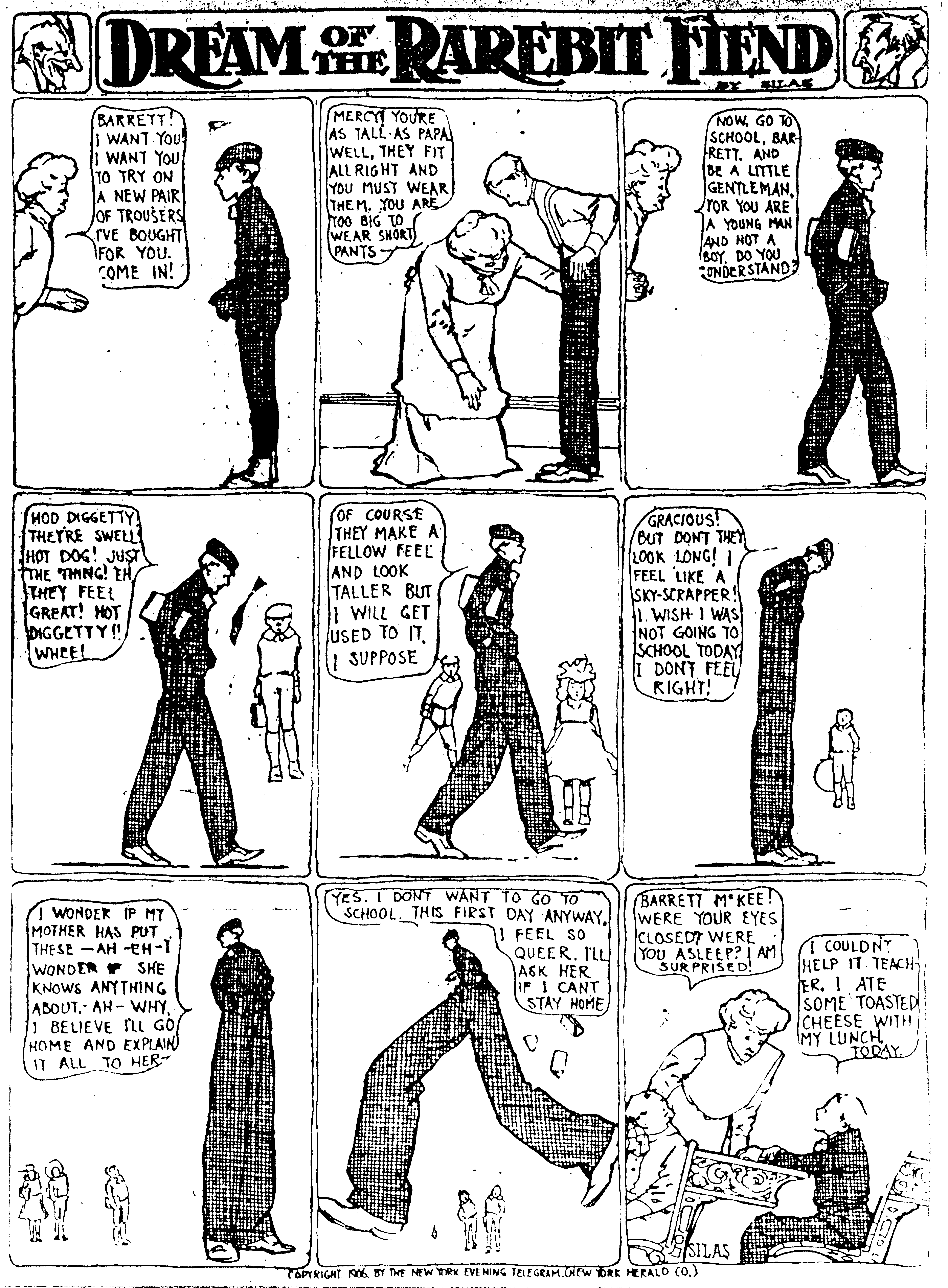 Dream of the Rarebit Fiend, strip 223 of 820. Winsor McCay (1904–1913), public domain. Scan: Internet Archive.