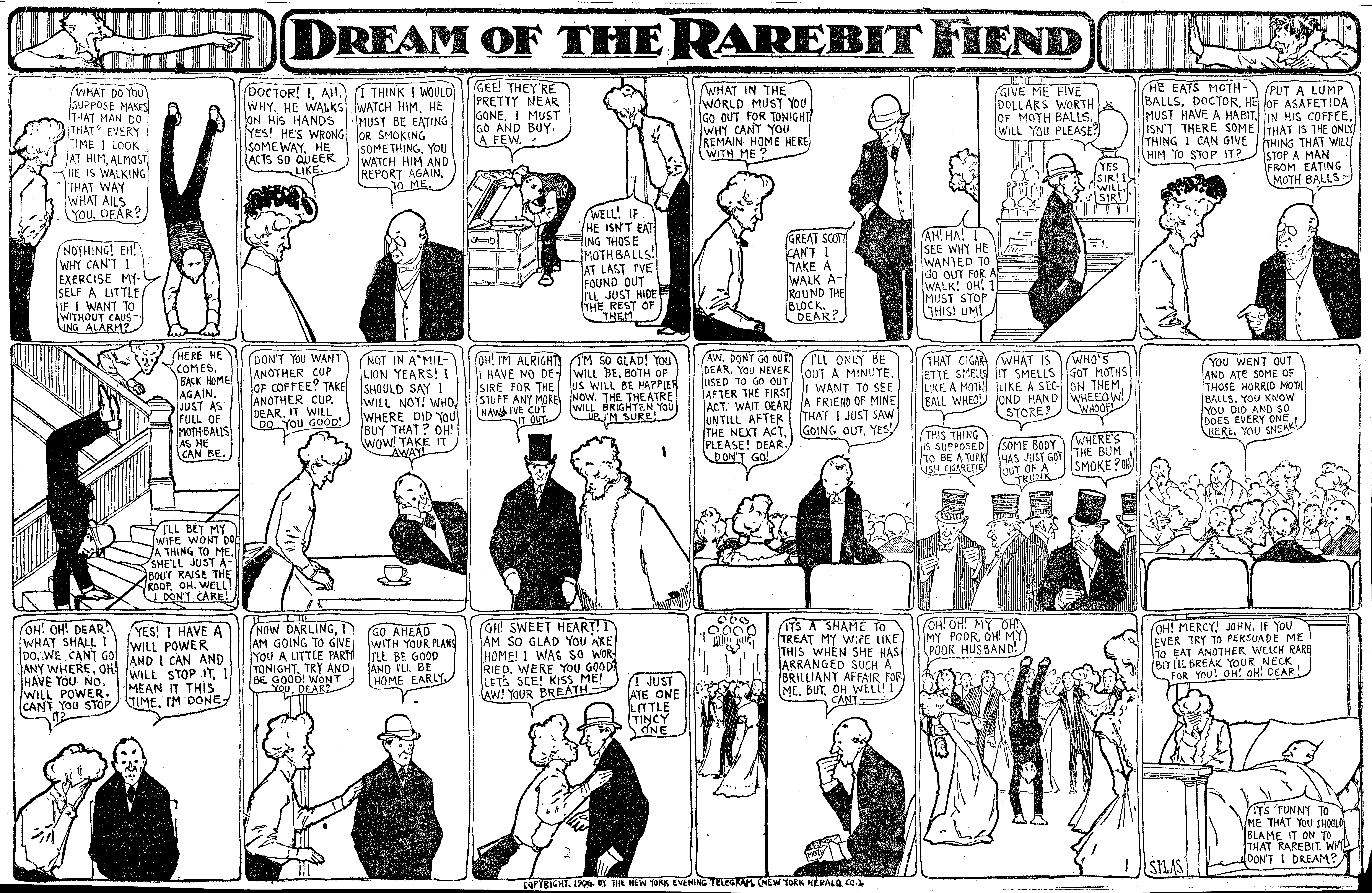 Dream of the Rarebit Fiend, strip 224 of 820. Winsor McCay (1904–1913), public domain. Scan: Internet Archive.