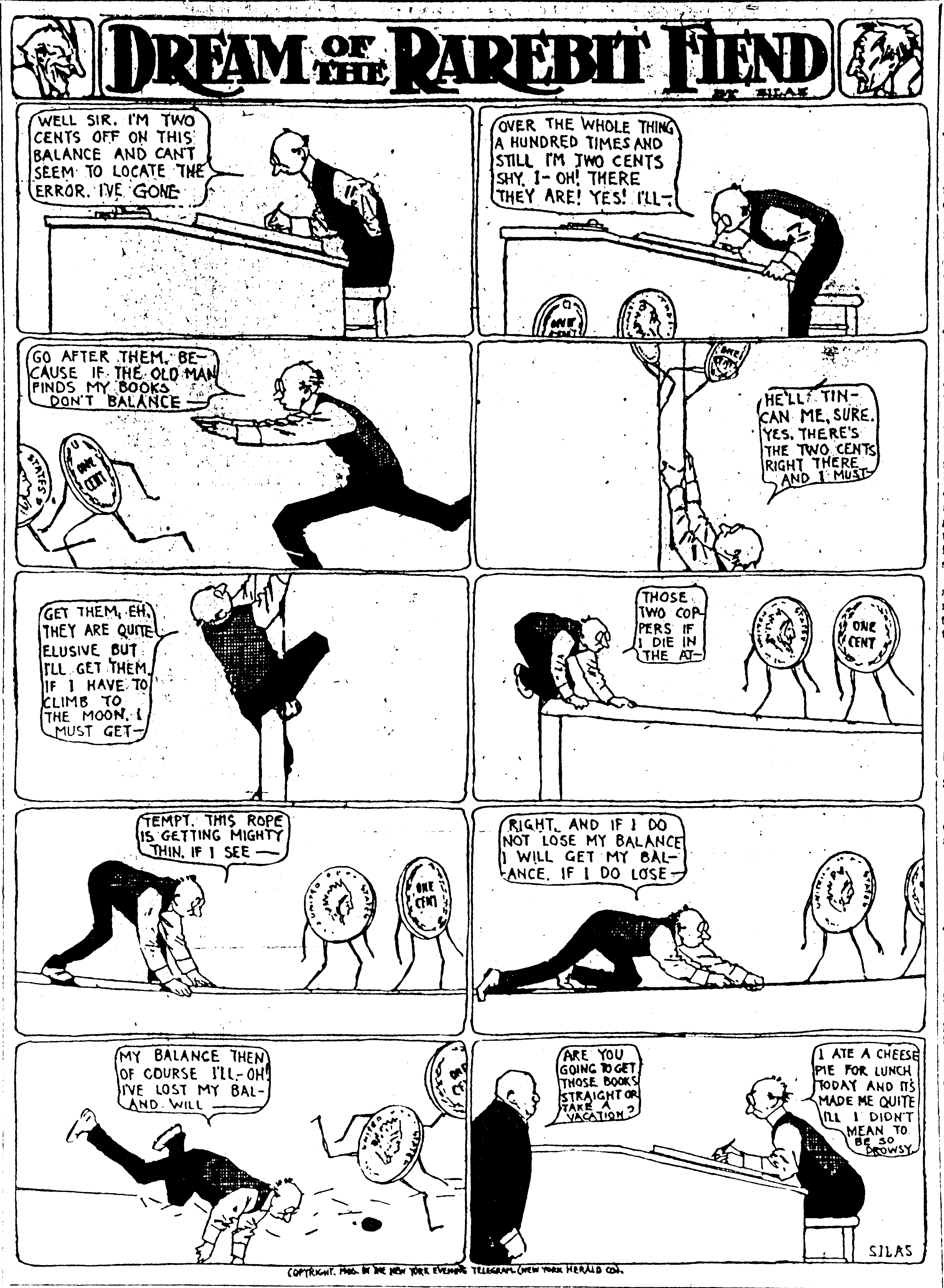 Dream of the Rarebit Fiend, strip 243 of 820. Winsor McCay (1904–1913), public domain. Scan: Internet Archive.