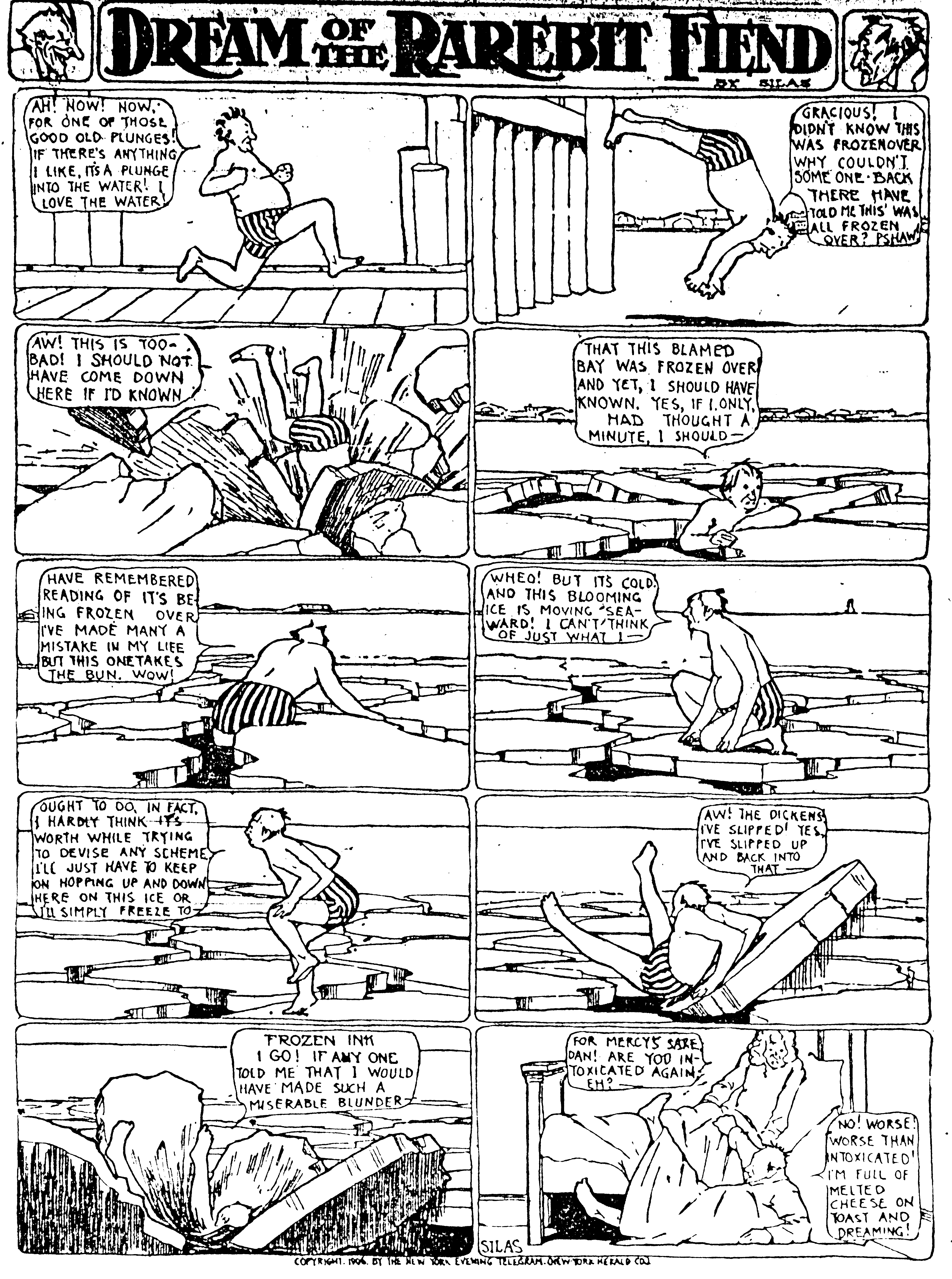 Dream of the Rarebit Fiend, strip 247 of 820. Winsor McCay (1904–1913), public domain. Scan: Internet Archive.