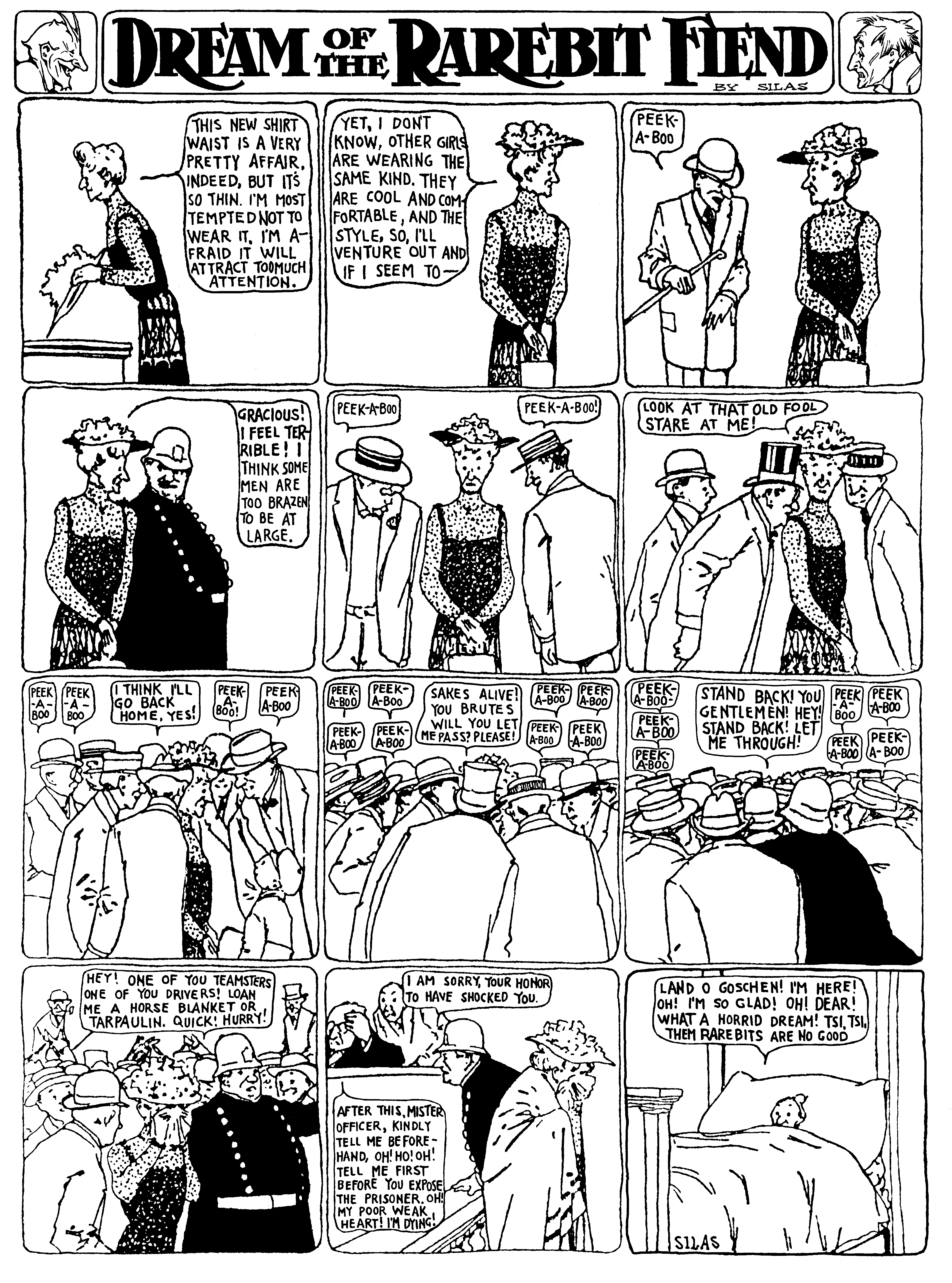 Dream of the Rarebit Fiend, strip 210 of 820. Winsor McCay (1904–1913), public domain. Scan: Internet Archive.