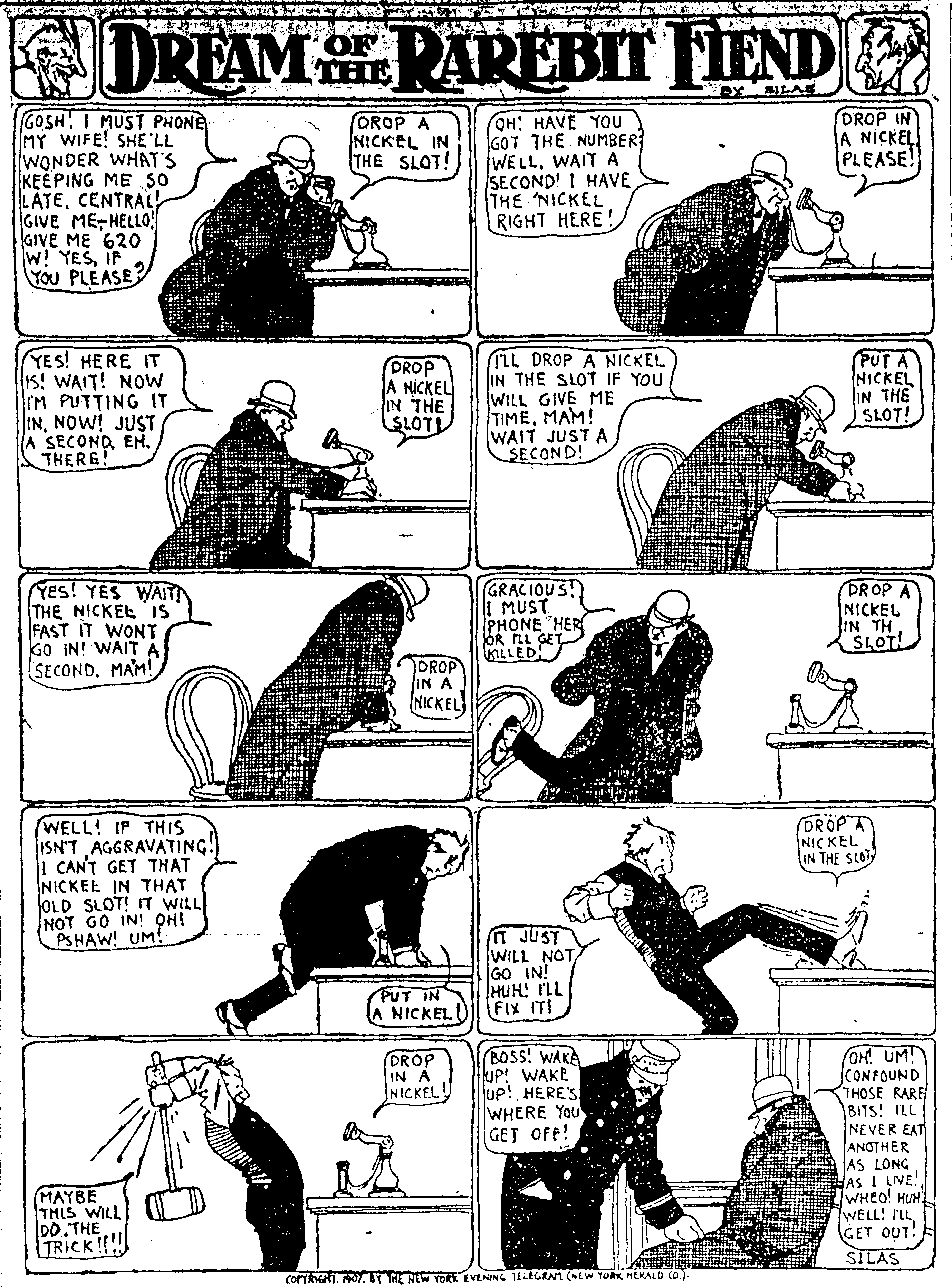 Dream of the Rarebit Fiend, strip 262 of 820. Winsor McCay (1904–1913), public domain. Scan: Internet Archive.