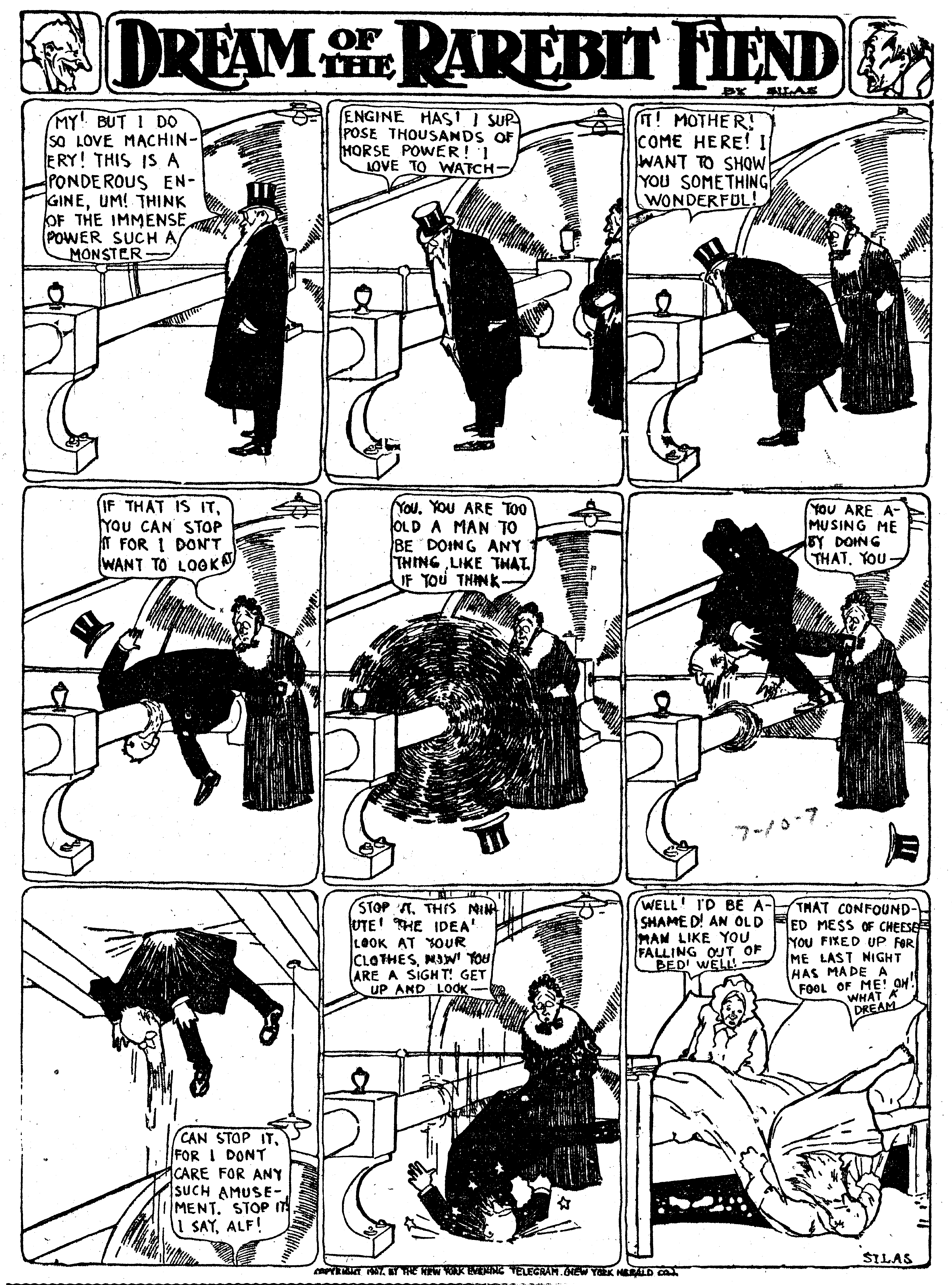Dream of the Rarebit Fiend, strip 264 of 820. Winsor McCay (1904–1913), public domain. Scan: Internet Archive.