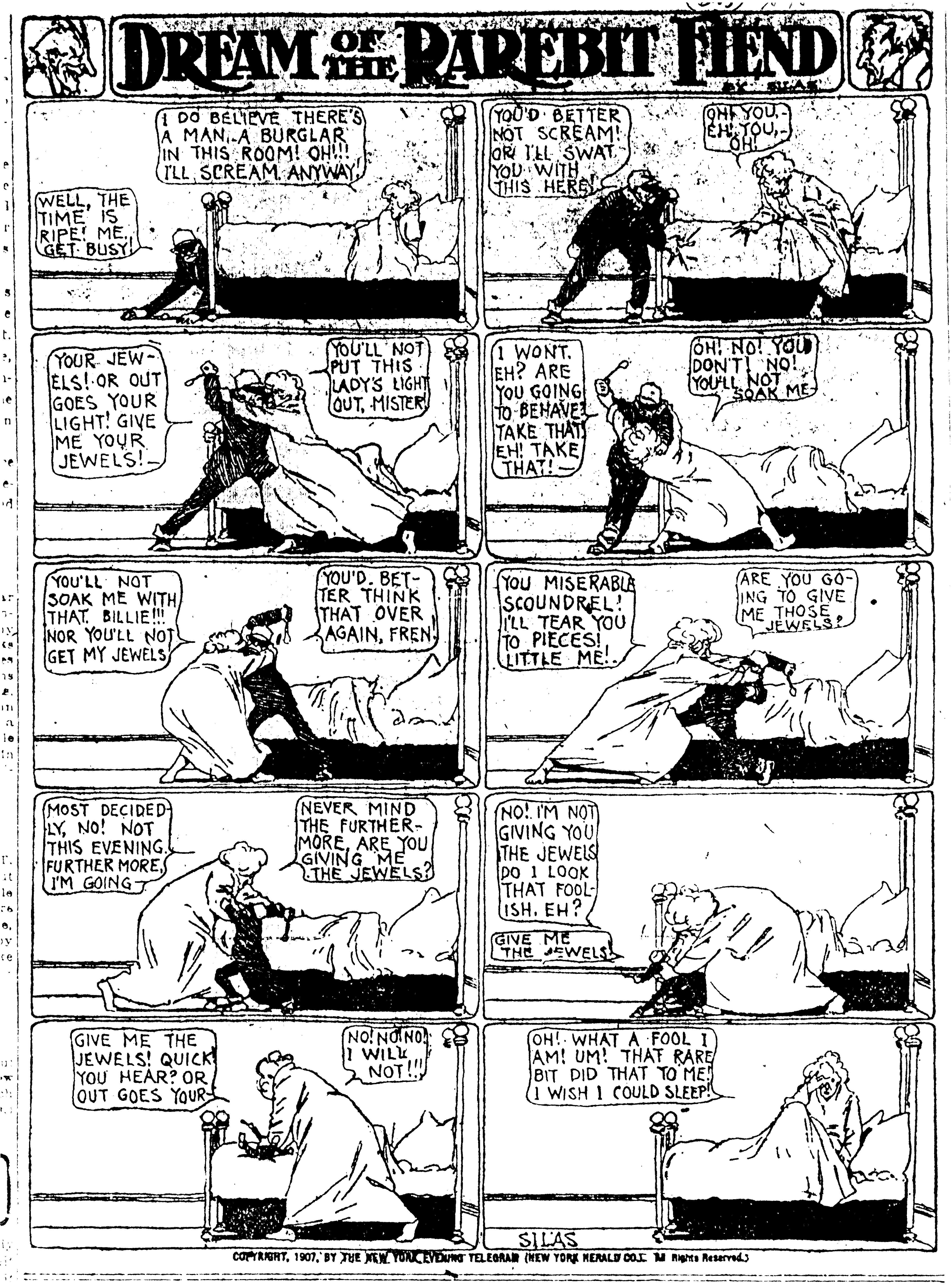 Dream of the Rarebit Fiend, strip 313 of 820. Winsor McCay (1904–1913), public domain. Scan: Internet Archive.