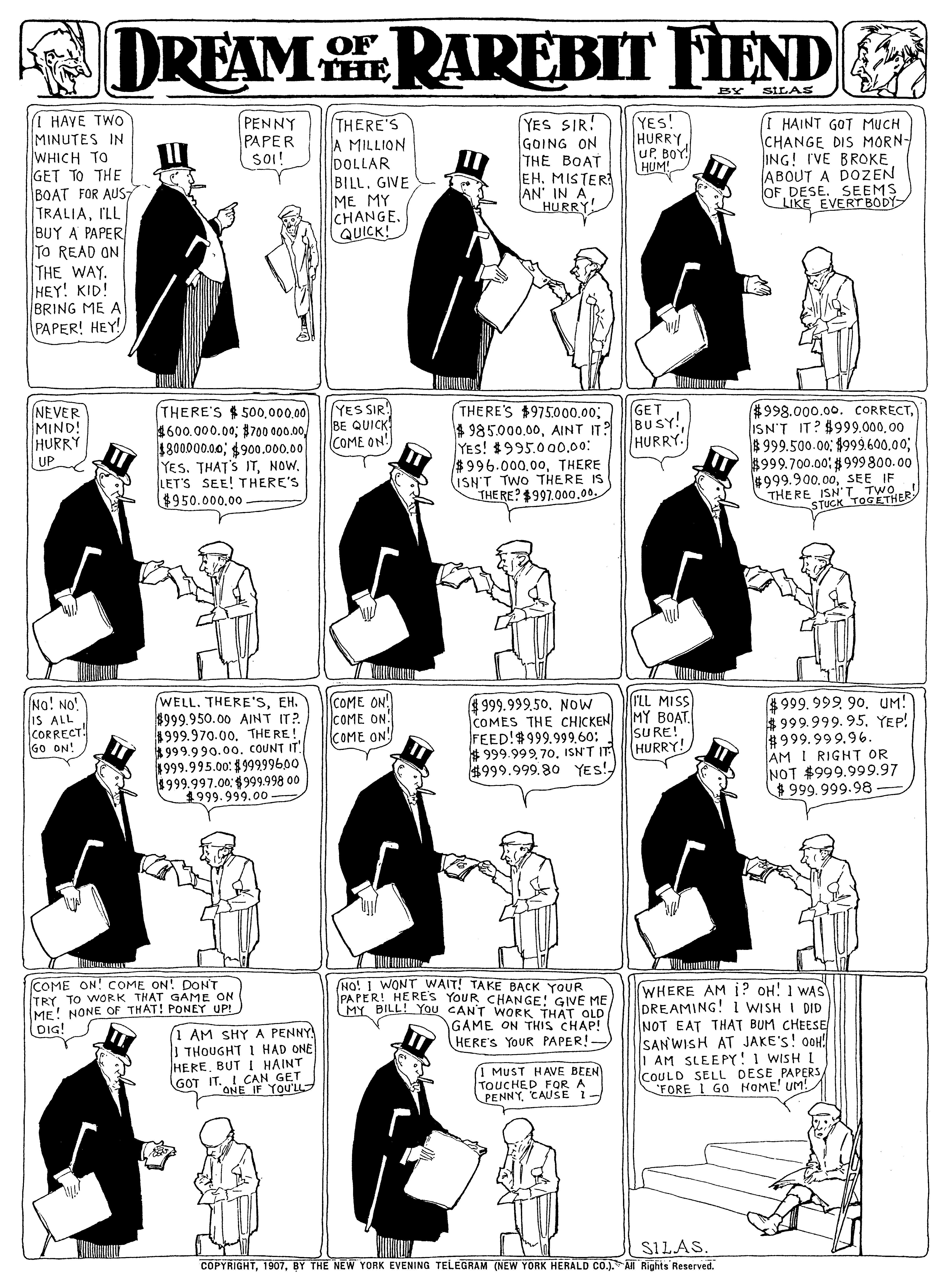 Dream of the Rarebit Fiend, strip 335 of 820. Winsor McCay (1904–1913), public domain. Scan: Internet Archive.