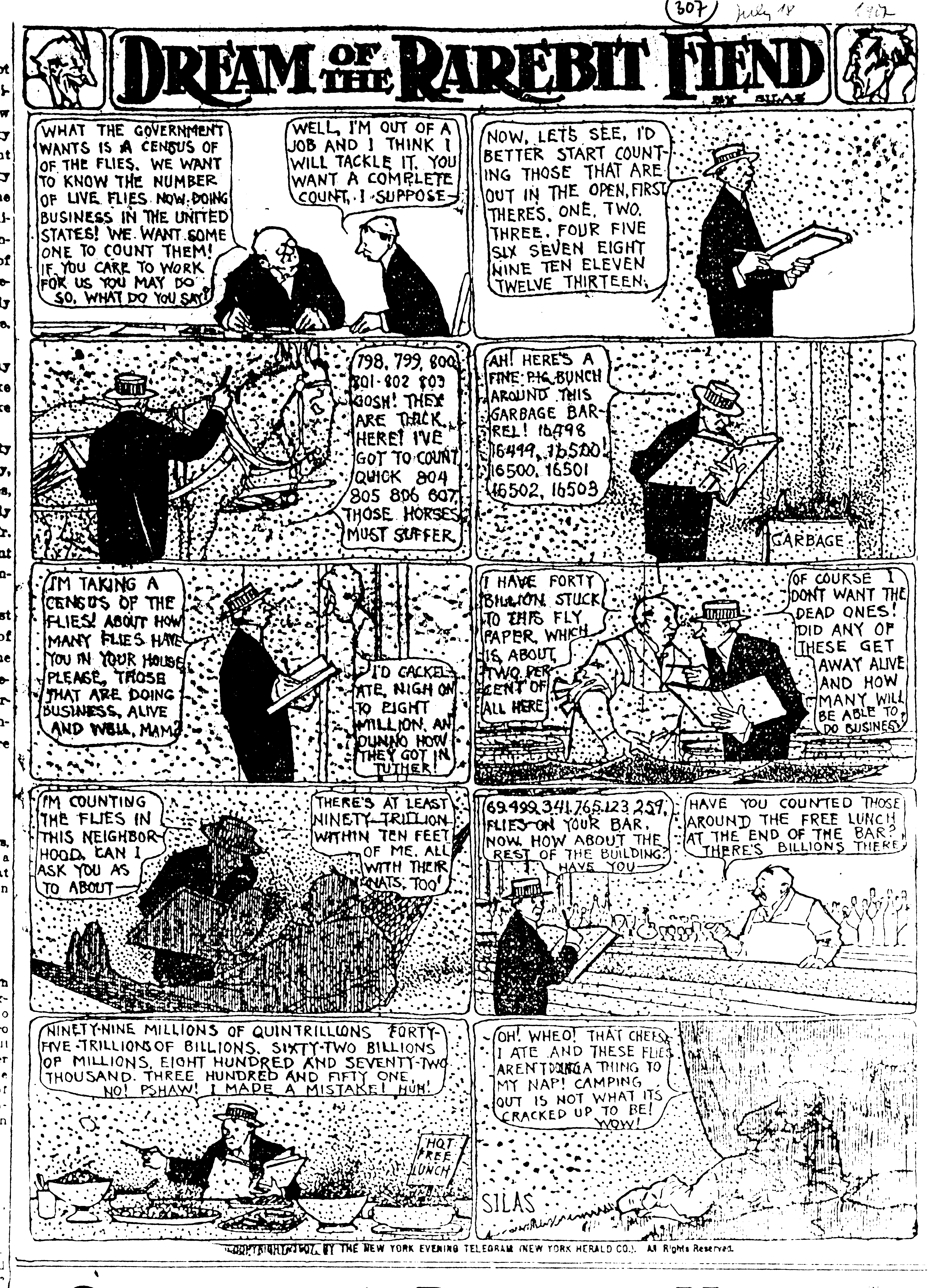 Dream of the Rarebit Fiend, strip 307 of 820. Winsor McCay (1904–1913), public domain. Scan: Internet Archive.
