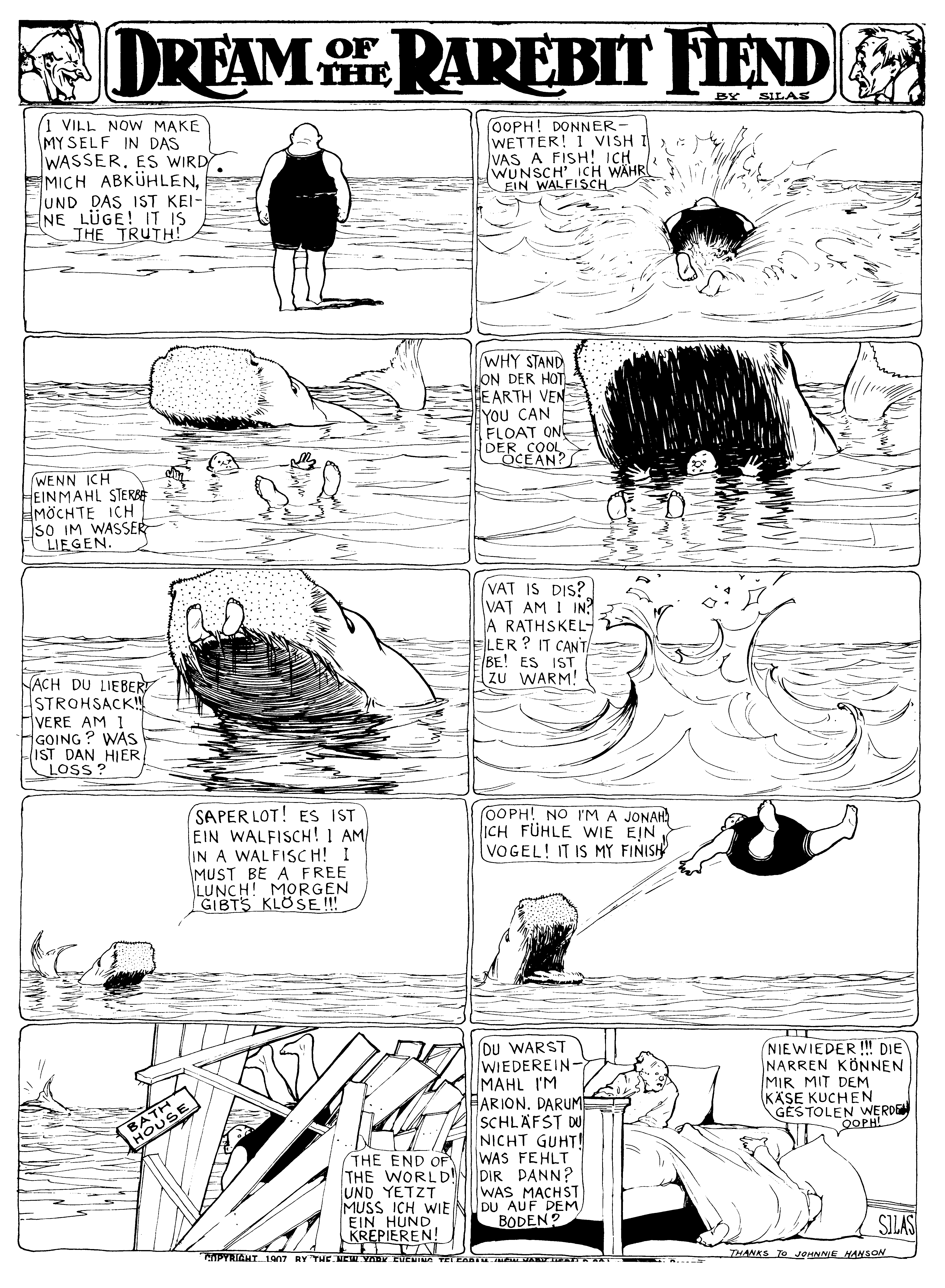 Dream of the Rarebit Fiend, strip 309 of 820. Winsor McCay (1904–1913), public domain. Scan: Internet Archive.