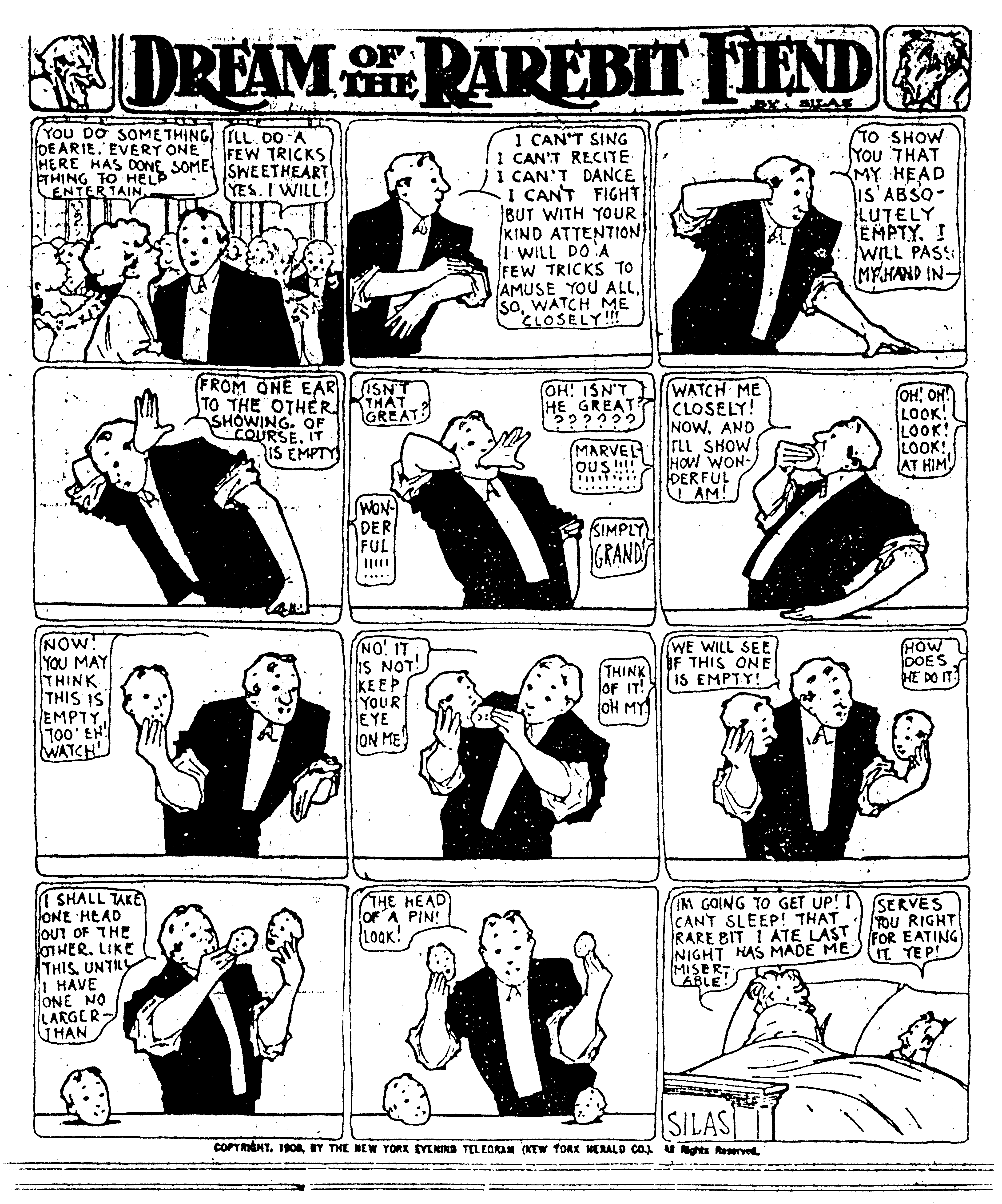 Dream of the Rarebit Fiend, strip 369 of 820. Winsor McCay (1904–1913), public domain. Scan: Internet Archive.