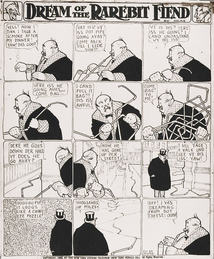 Dream of the Rarebit Fiend, strip 377 of 820. Winsor McCay (1904–1913), public domain. Scan: Internet Archive.