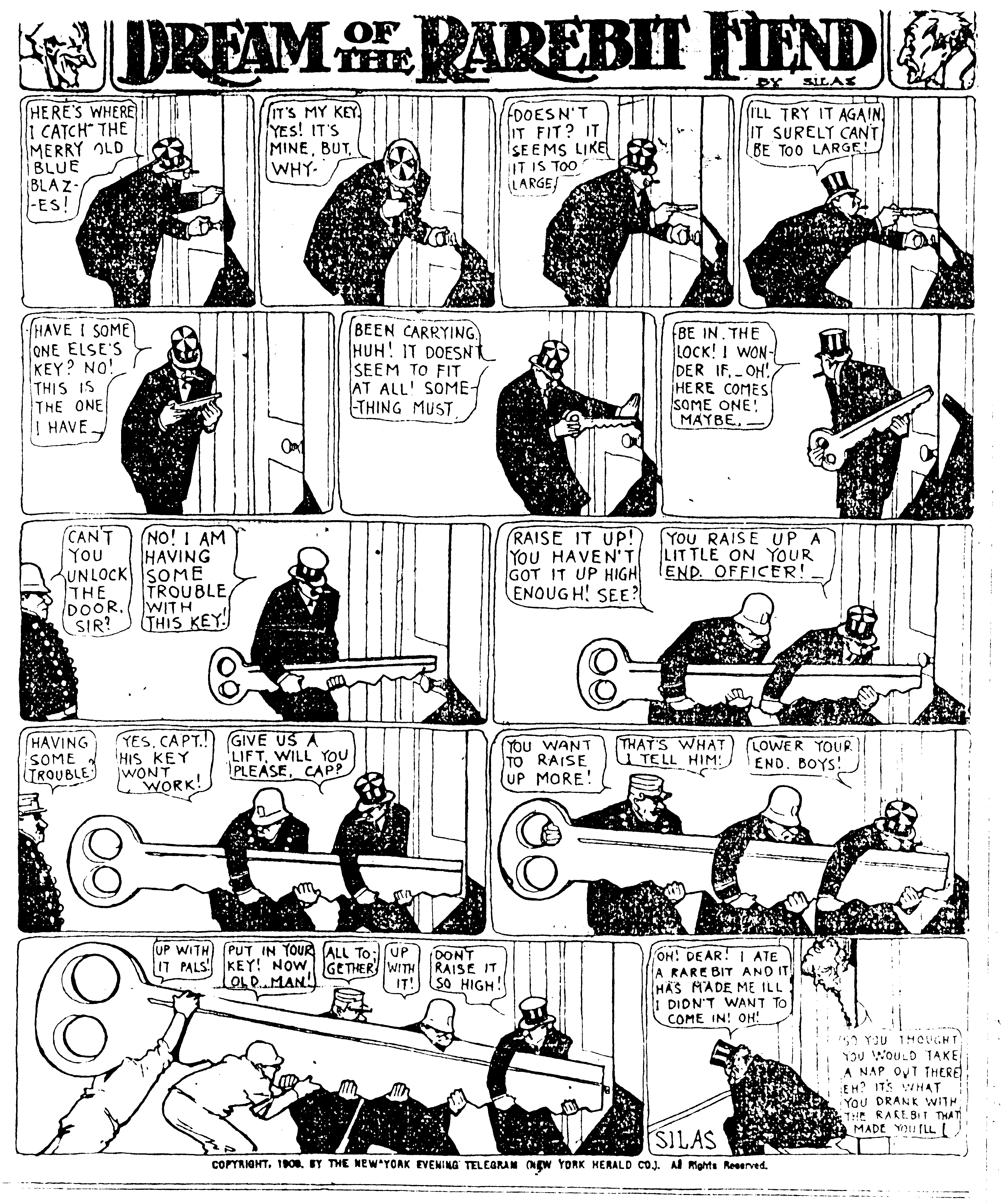 Dream of the Rarebit Fiend, strip 385 of 820. Winsor McCay (1904–1913), public domain. Scan: Internet Archive.