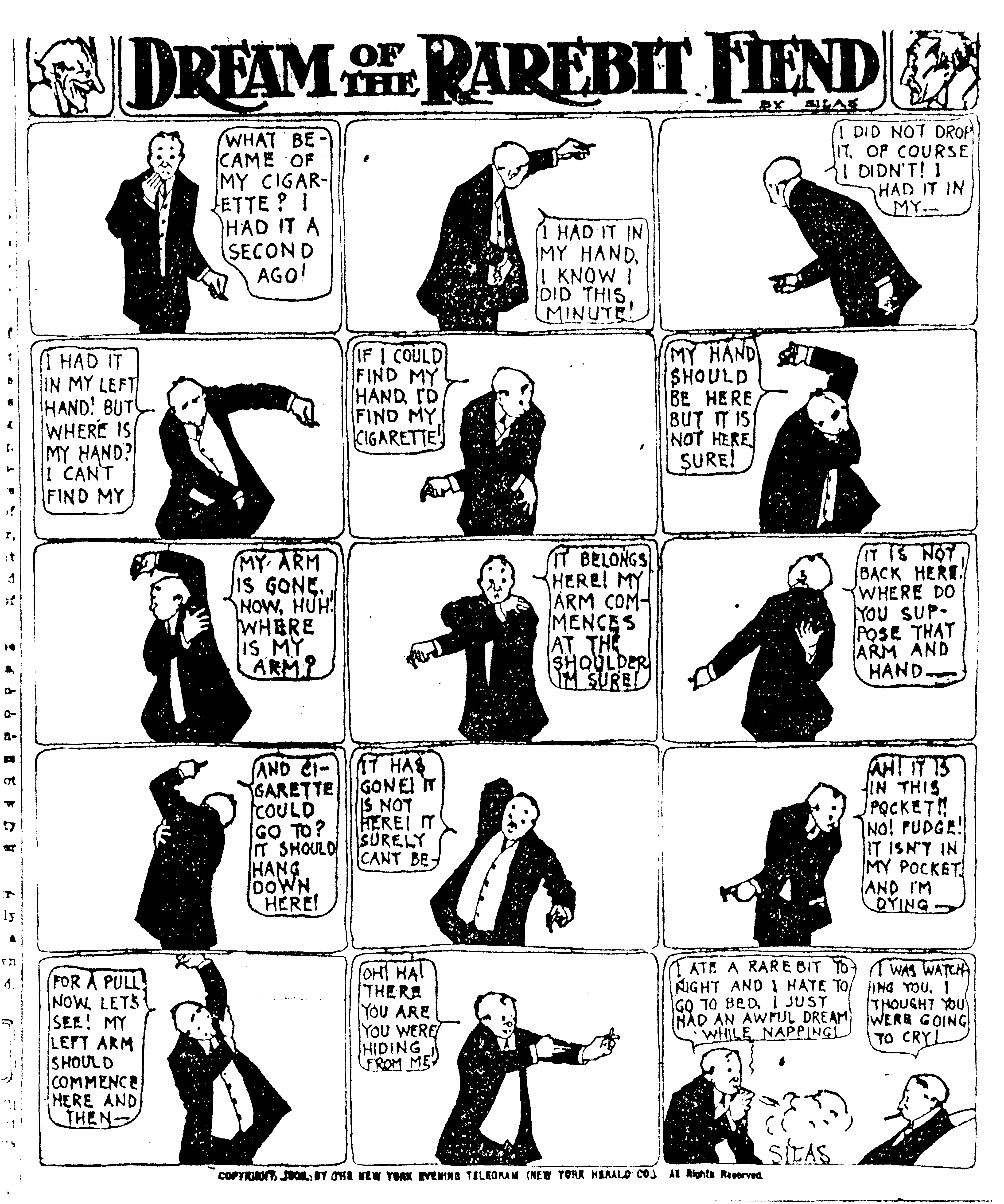 Dream of the Rarebit Fiend, strip 389 of 820. Winsor McCay (1904–1913), public domain. Scan: Internet Archive.